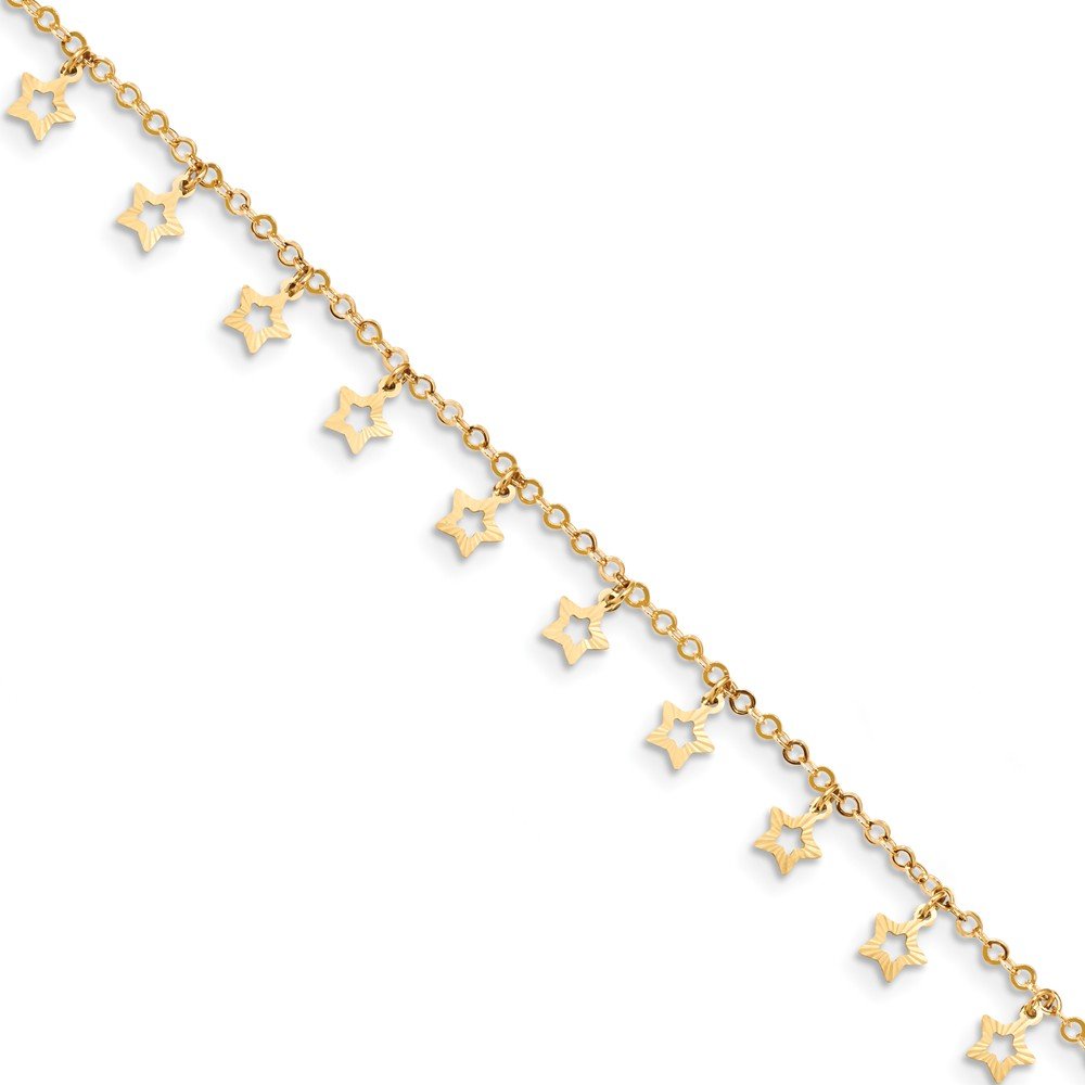 14K Gold Polished & Textured Star Ankle Bracelet for Women - Elegant Adjustable Foot Chain Jewelry for Summer Beach, Party & Everyday Wear