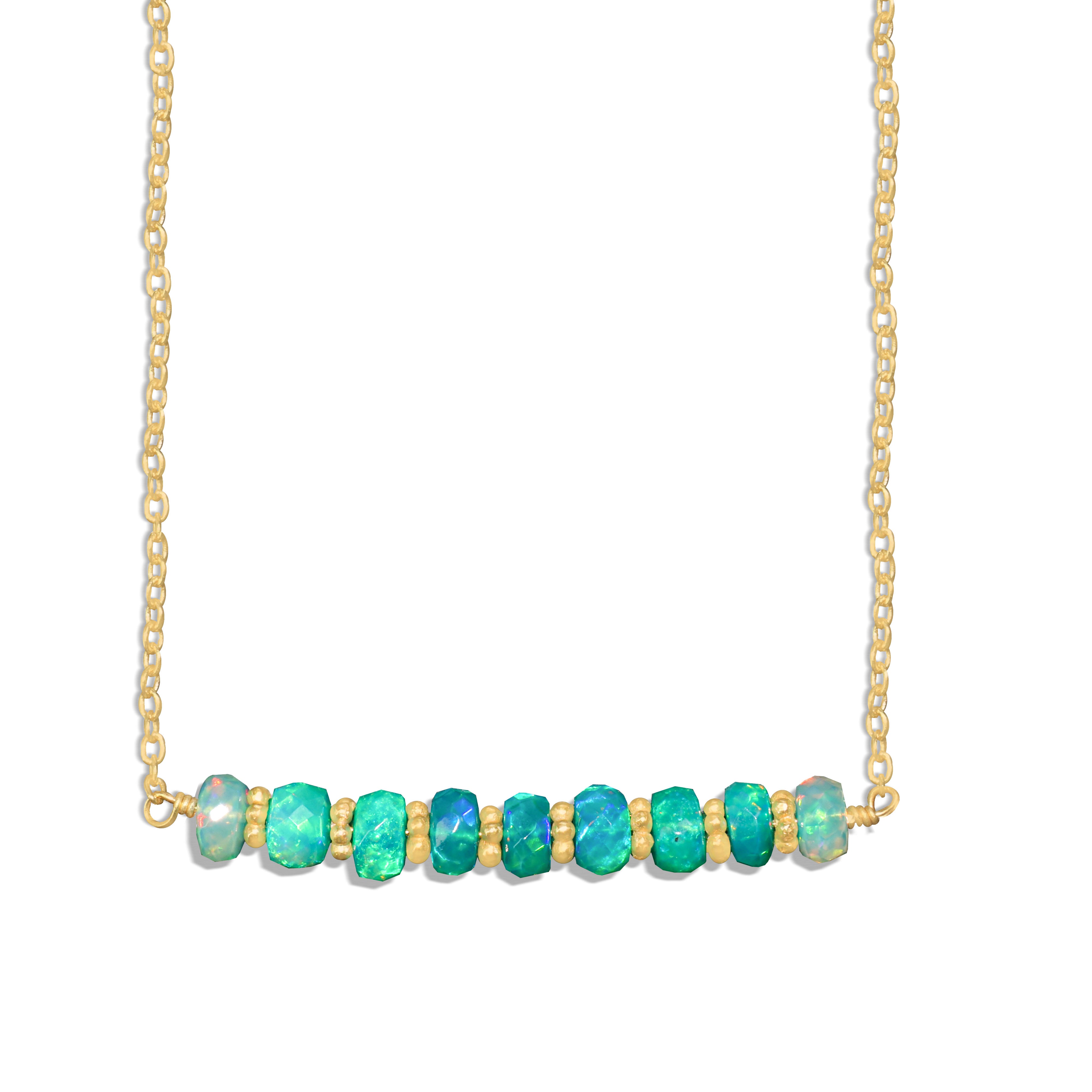 Natural Green Opal Beaded Bar Chain Necklace for Women - Elegant Boho Jewelry Gift for Her, Perfect for Weddings, Parties & Everyday Wear