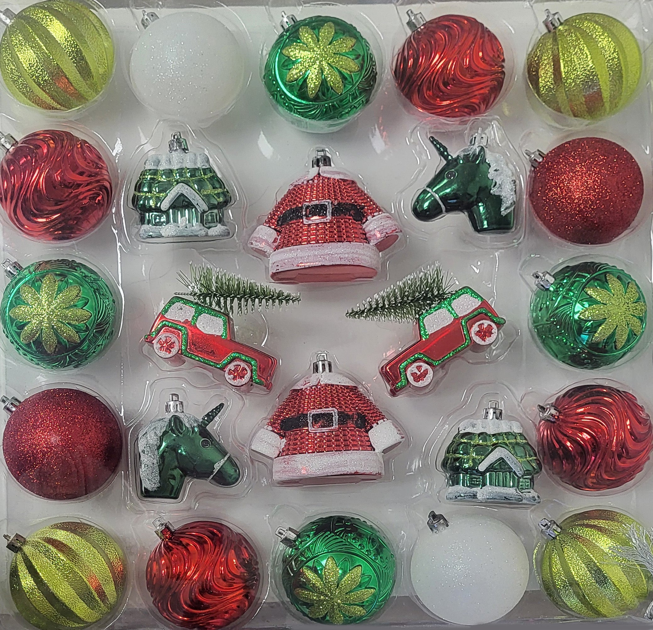 24 Pack Christmas Ornaments - Assorted Red, Green & White Holiday Ball Decorations for Tree, Home, Party & Festive Decor