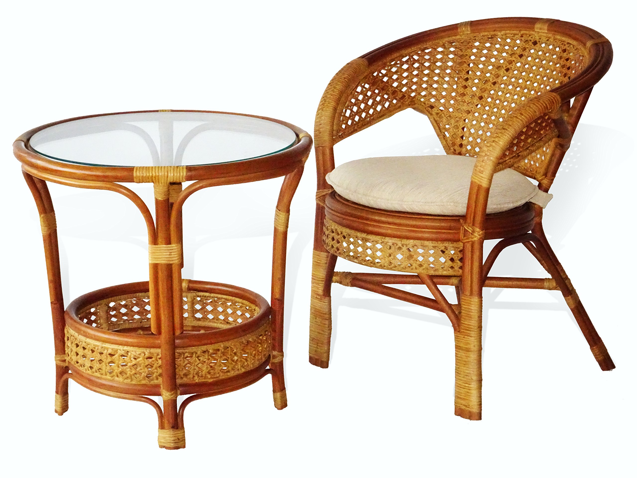 Rattan Chair Set with Cushions & Glass Coffee Table for Patio