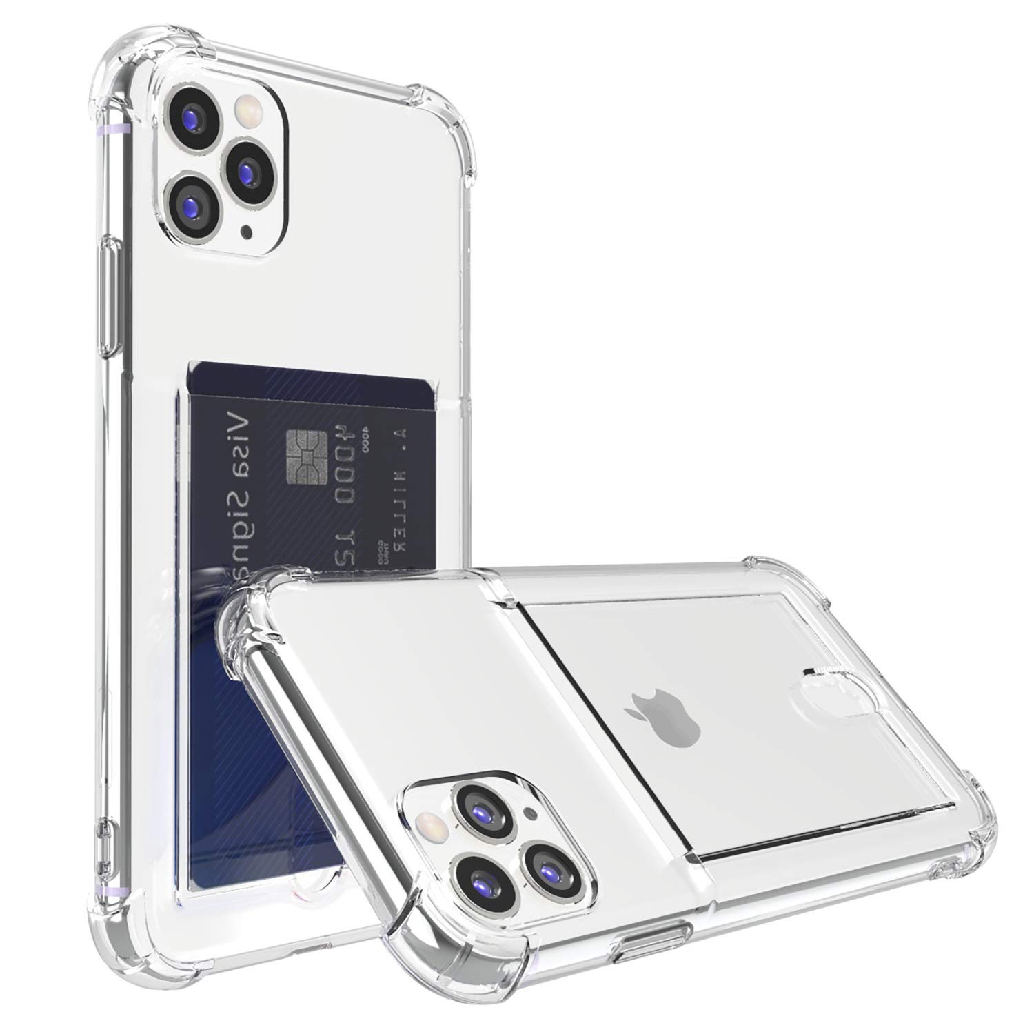 ANHONG iPhone 11 Pro Max Clear Case with Card Holder - Slim Fit Ultra Thin Protective Cover | Shock-Absorbing TPU Bumper Wallet Case | Wireless Charging Compatible | Perfect for Everyday Use, Travel & Commuting