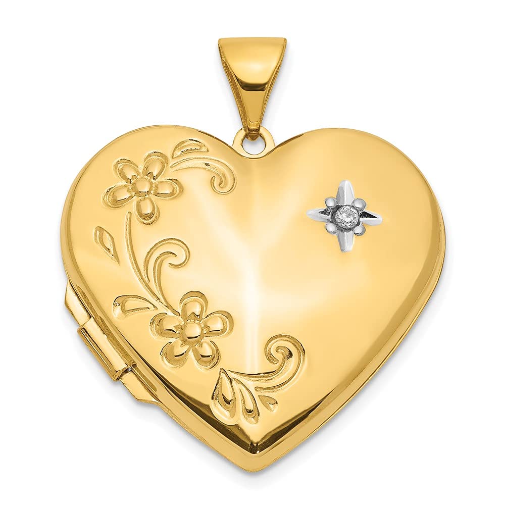 14K Yellow Gold Floral Heart Locket with Diamond - Family Keepsake for Special Occasions