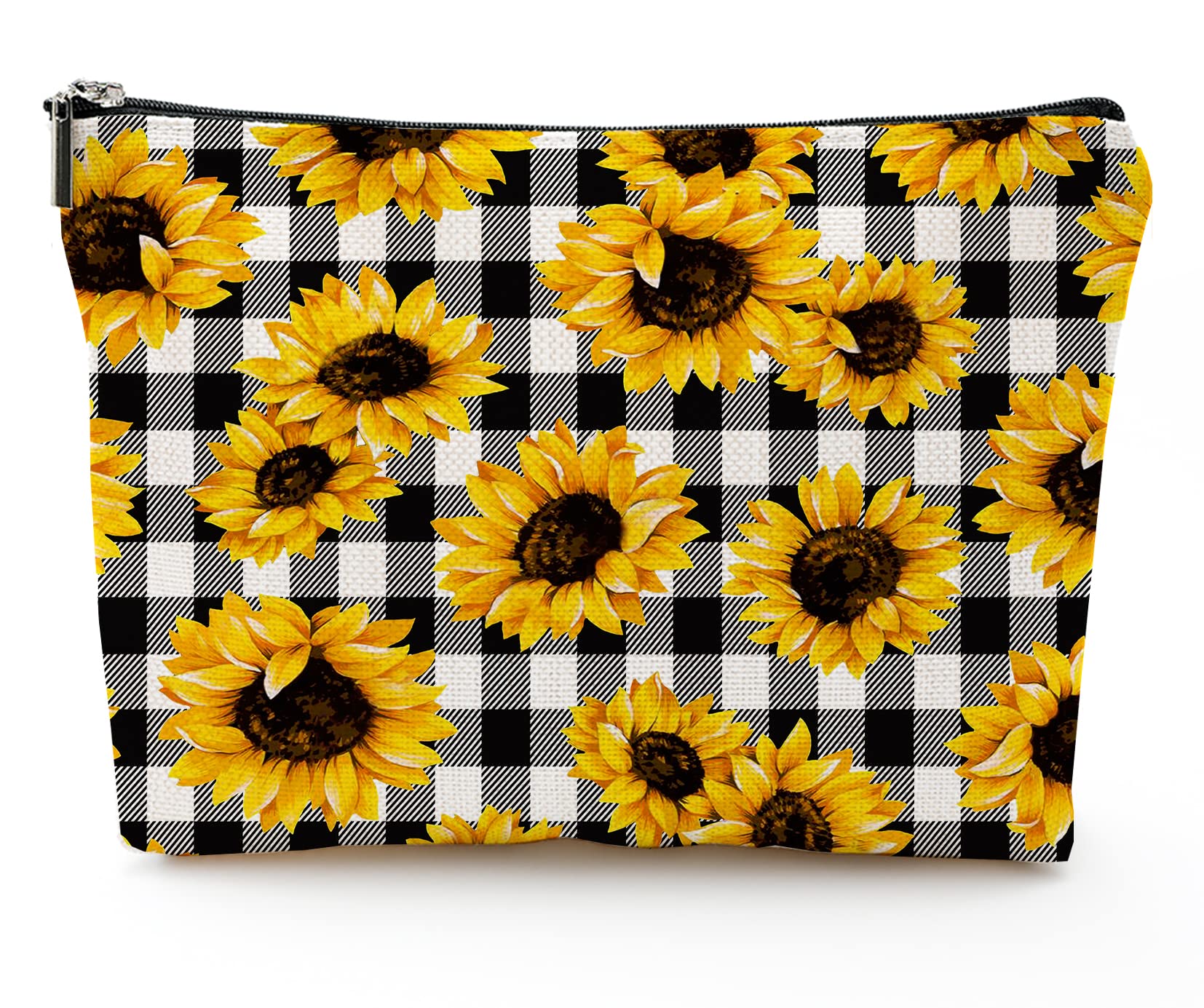 Sunflower Black & White Makeup Bag - Waterproof Canvas Cosmetic Pouch for Travel, Toiletry Organizer Storage with Funny Zipper - Perfect Gift for Women | Great for Daily Use, Vacation Trips & Gym Essentials
