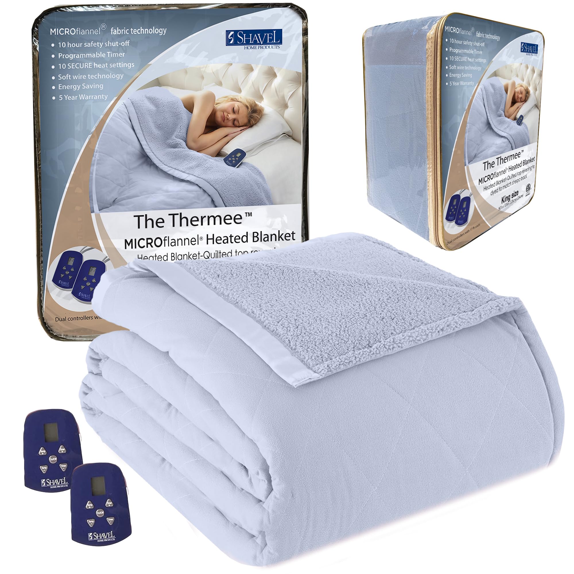 Thermee Micro Flannel Heated Blanket with Sherpa Back - 10 Heat Settings King Size Electric Blanket | Programmable Fast Heating Ultra-Soft Thermal Throw | Perfect for Winter Nights, Bedroom & Living Room Use