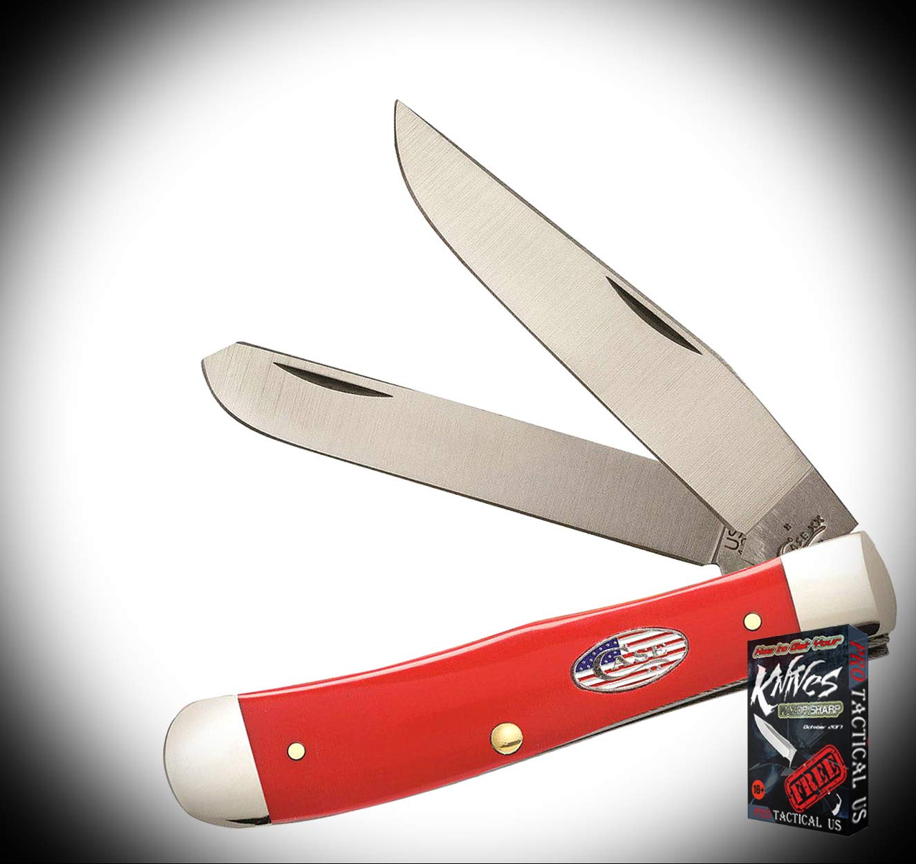 ProTactical Elite Knife 3057RT - American Workman Folding Knife with Red Trapper Handle - Durable Pocket Knife for Hunting, Camping & Outdoor Survival