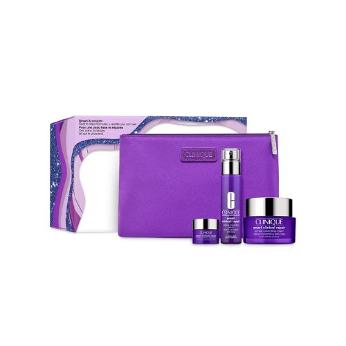 Clinique Smart & Smooth Anti-Aging Skincare Gift Set - Moisturizer, Serum & Eye Cream for Wrinkles & Fine Lines | Perfect for Daily Skincare Routine & Gifts