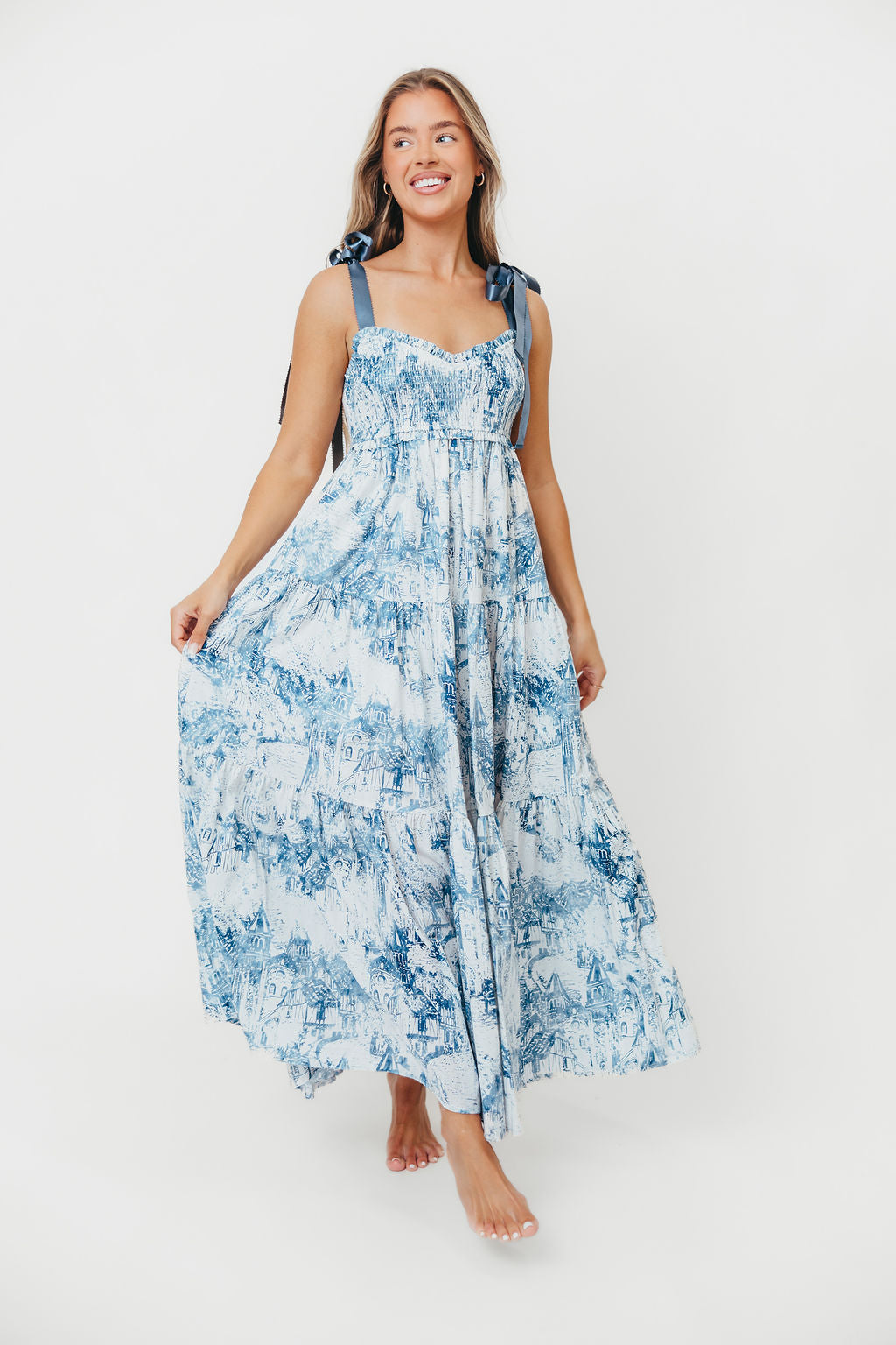 Crawford Sleeveless Tie Shoulder Maxi Dress in Porcelain - Elegant Summer Beach Wedding Guest Dress for Women