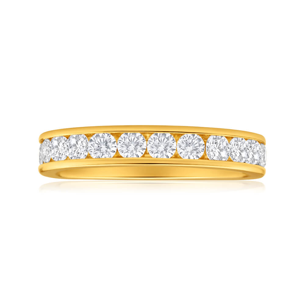 18ct Yellow Gold Diamond Ring - 1 Carat Channel Set Wedding Band for Women - Perfect for Engagement, Anniversary & Special Occasions