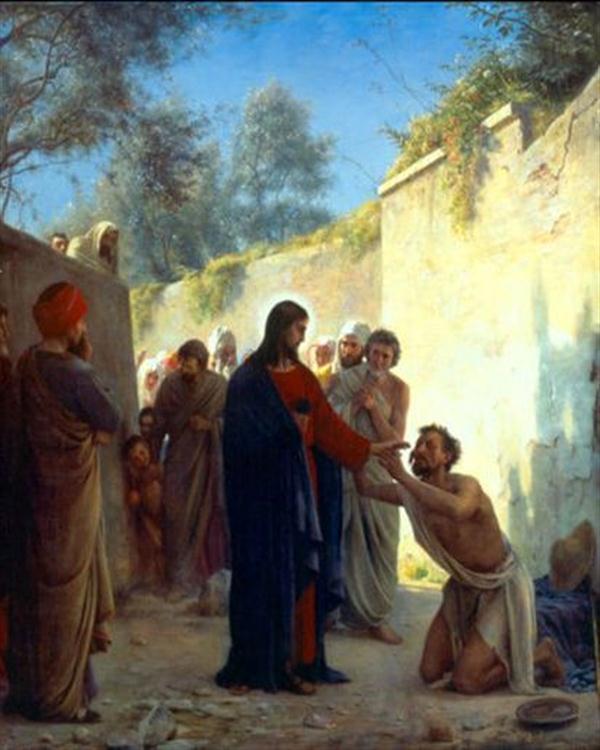 Carl Bloch Painting - Christ Healing the Blind Man - Religious Wall Art for Home & Church Decor - Biblical Scene Canvas Print for Christian Gifts & Faith-Based Interiors