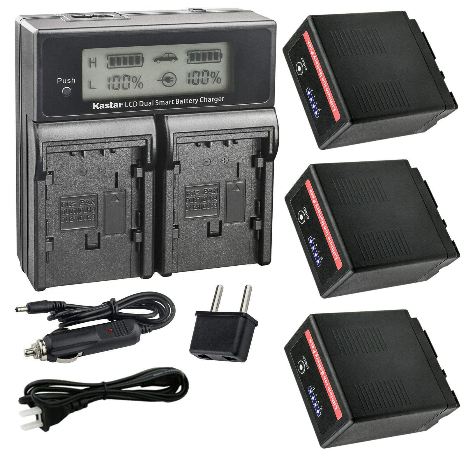 Kastar 3-Pack VW-VBG6 Pro Battery and LCD Dual Fast Charger for Panasonic Camcorders - Compatible with HDC-SD5GK, SD5BNDL, SD7, SD8K, SD9 Series - Perfect for Travel, Vlogging & Professional Video Recording