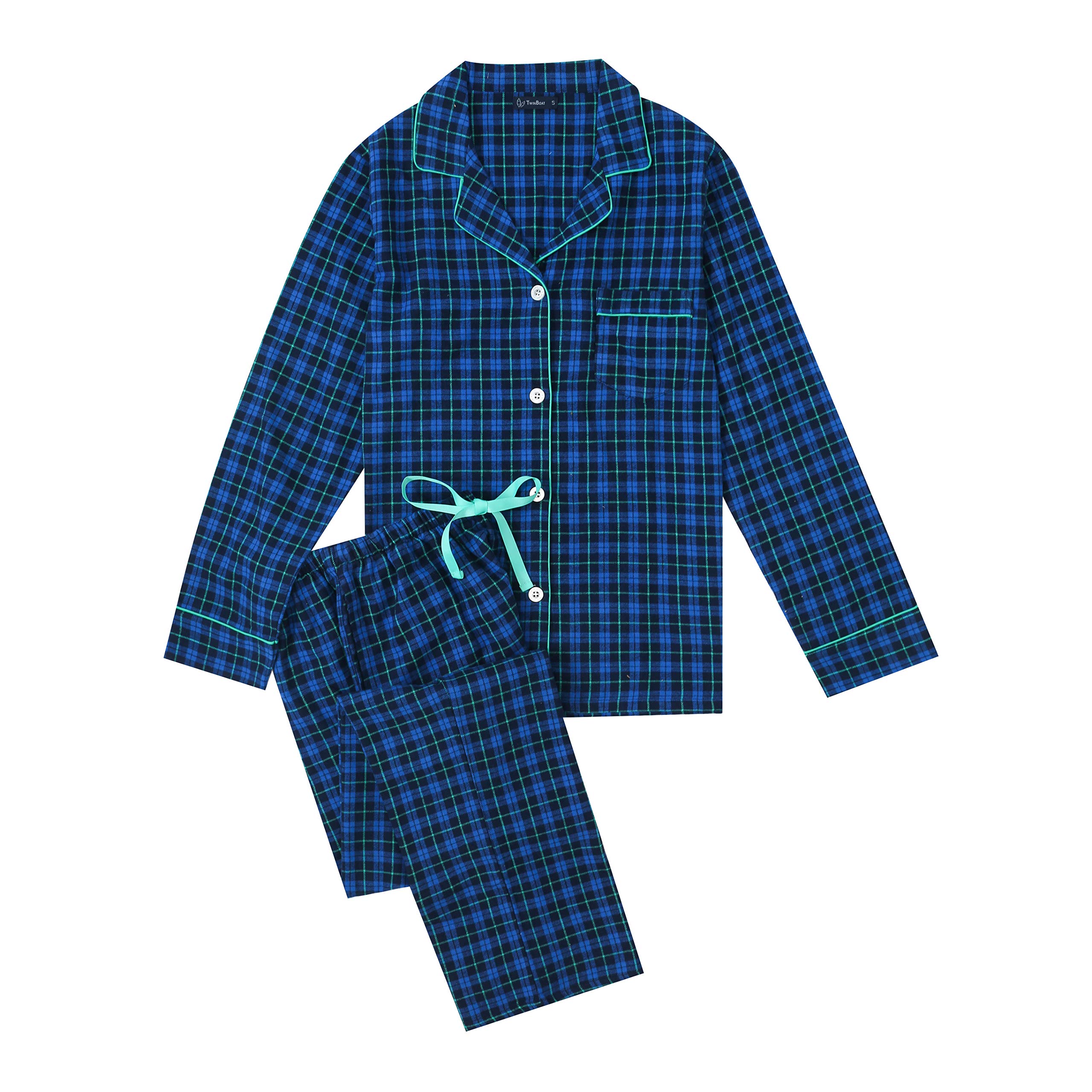 Women's 100% Cotton Lightweight Flannel Pajama Set - Soft Twin Boat Print Sleepwear for Lounge & Bedtime Comfort