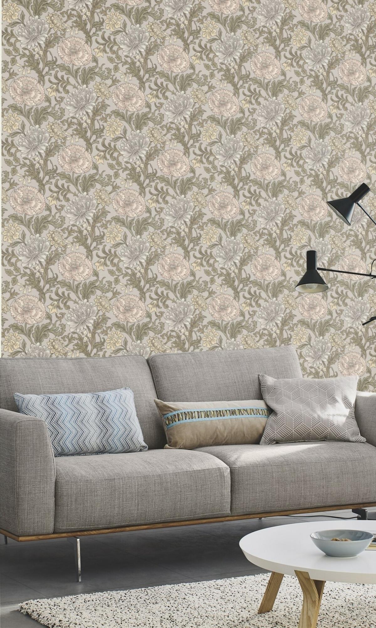 Brown & Grey Tropical Leaves and Flowers Wallpaper R7763 - Bold Botanical Print for Living Room, Bedroom, or Office Decor