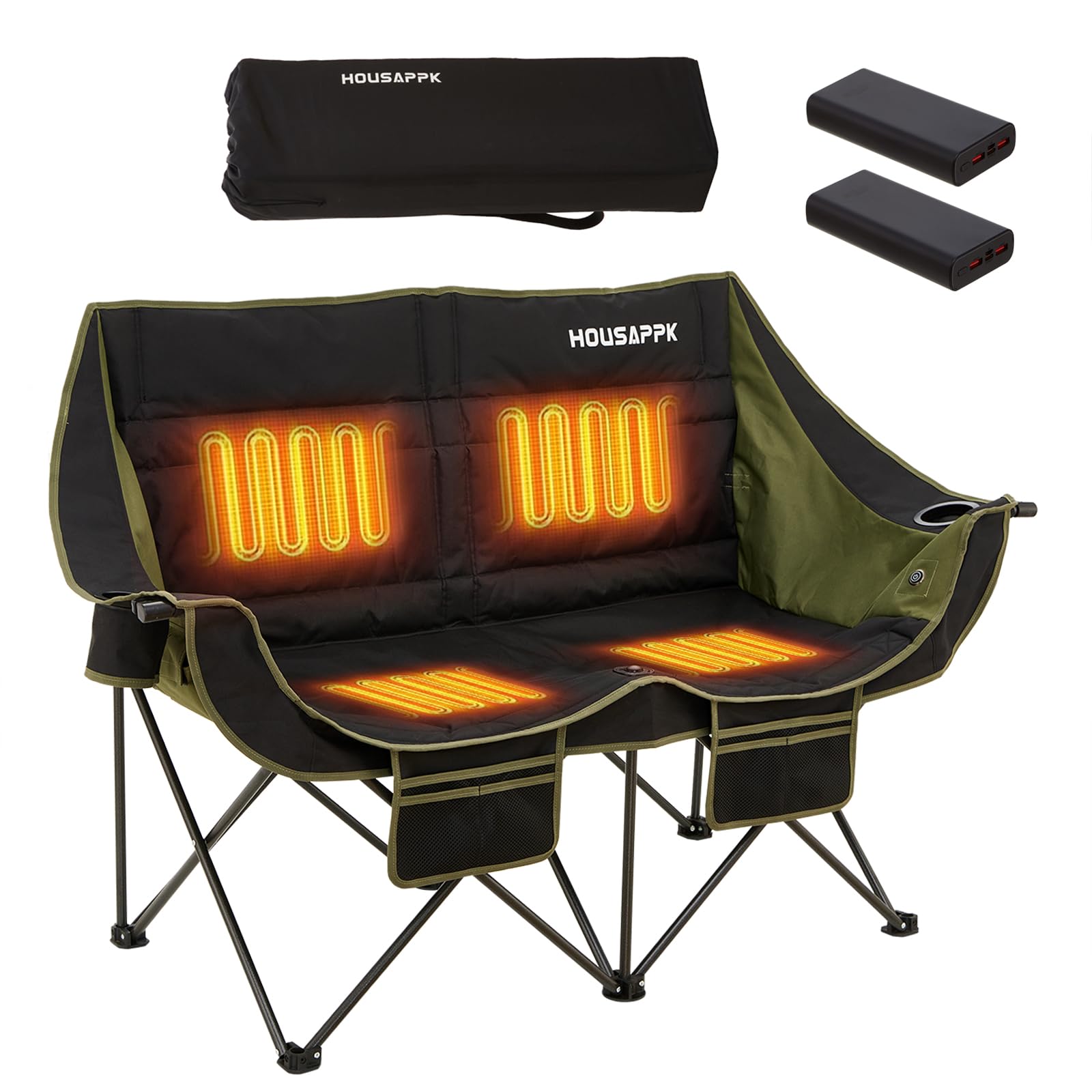 Heated Camping Chair with Dual 20000mAh Battery Packs - 550lbs Weight Capacity Folding Outdoor Chair for Adults - Perfect for Lawn, Hunting, Gobi Desert & Winter Camping - Portable Heated Seat for Backyard, Fishing & Outdoor Sports