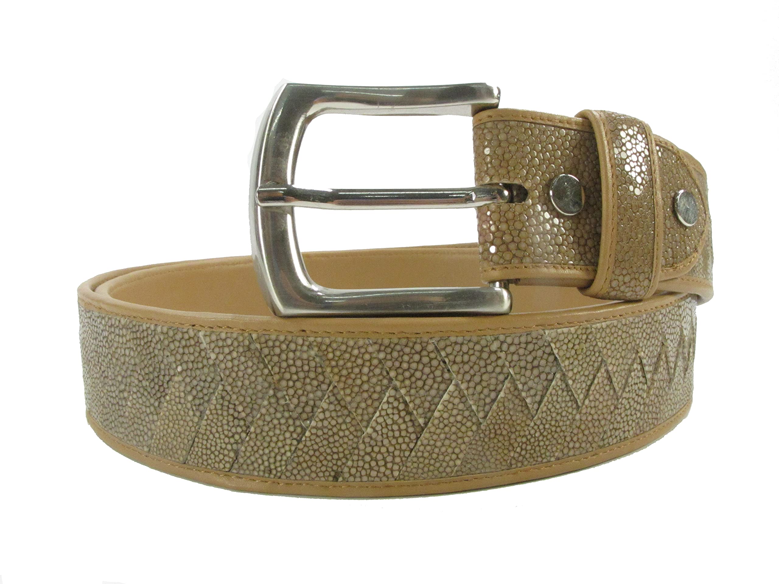 Genuine Polished Stingray Leather Belt for Men - Handmade Shagreen Skin Intrecciato Design - 46