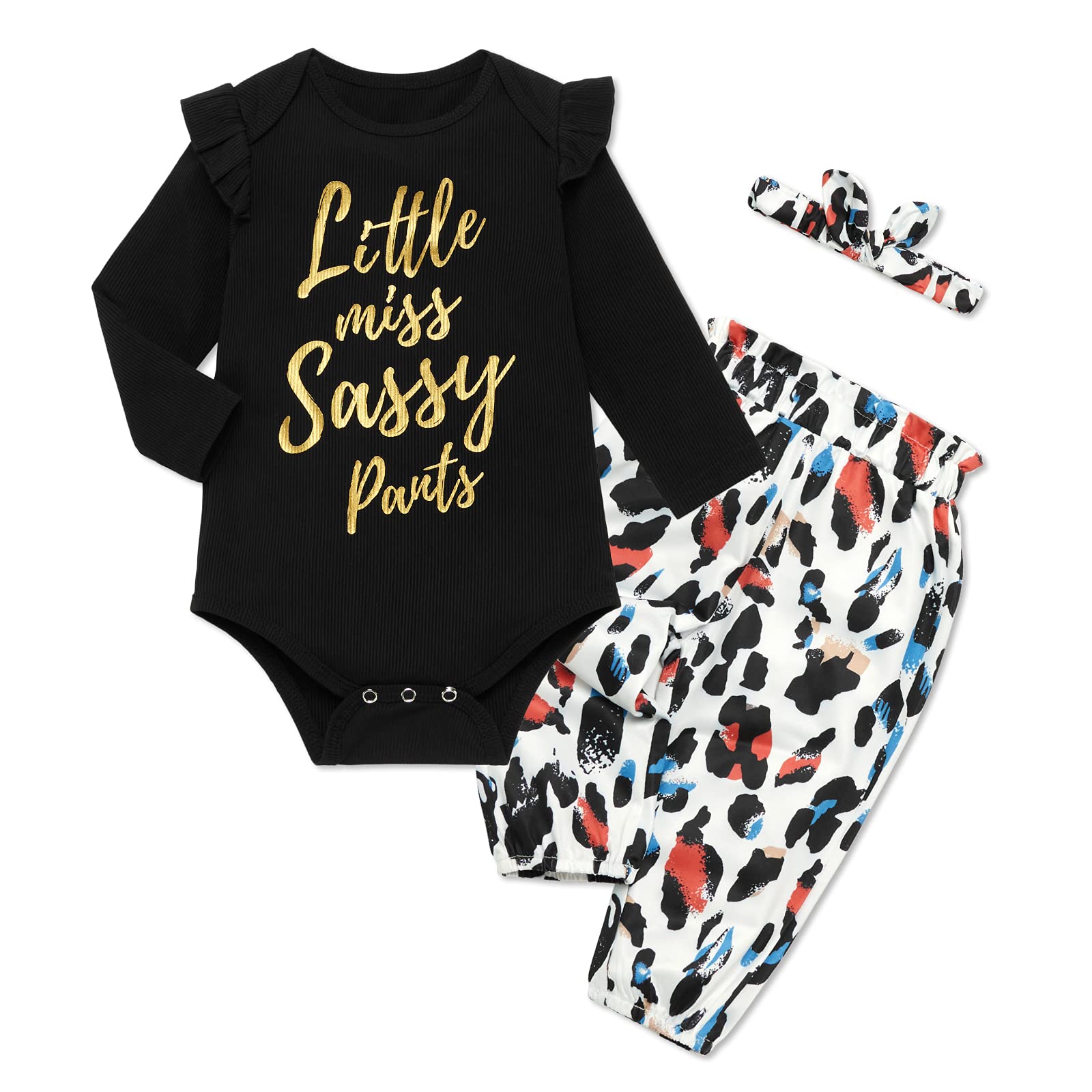 SYNPOS 0-12 Months Baby Girl Outfits - Cute Long Sleeve Bodysuit & Pants Set with Bow Headband for Newborns | Perfect for Photoshoots, Parties & Daily Wear