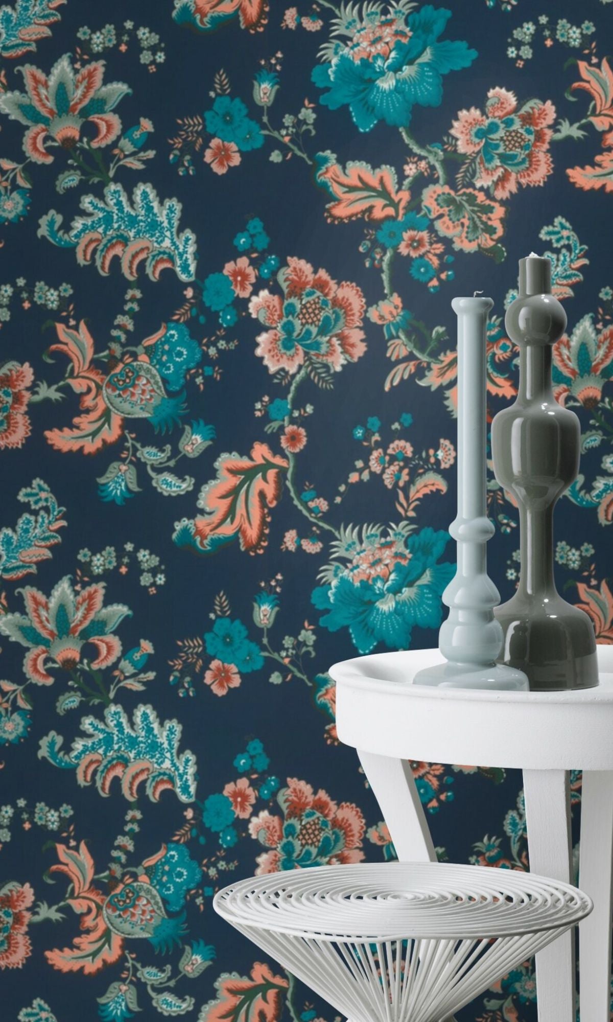 Blue Hand Painted Fantasy Floral Blossoms Wallpaper R7873 - Premium Peel & Stick Wall Mural for Bedroom, Living Room & Nursery Decor