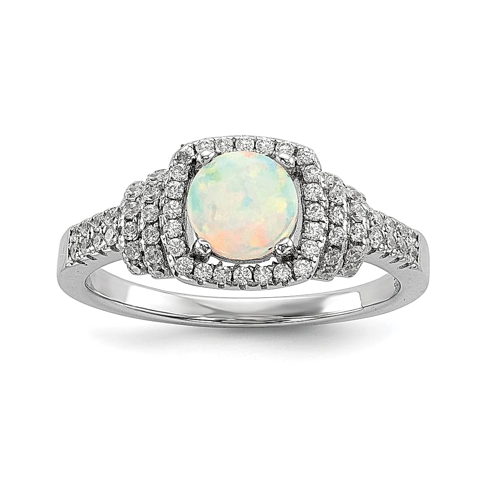 925 Sterling Silver Cubic Zirconia & White Opal Band Ring for Women | Lab-Created Gemstone Fine Jewelry | Elegant Gift for Her, Perfect for Weddings, Anniversaries & Special Occasions