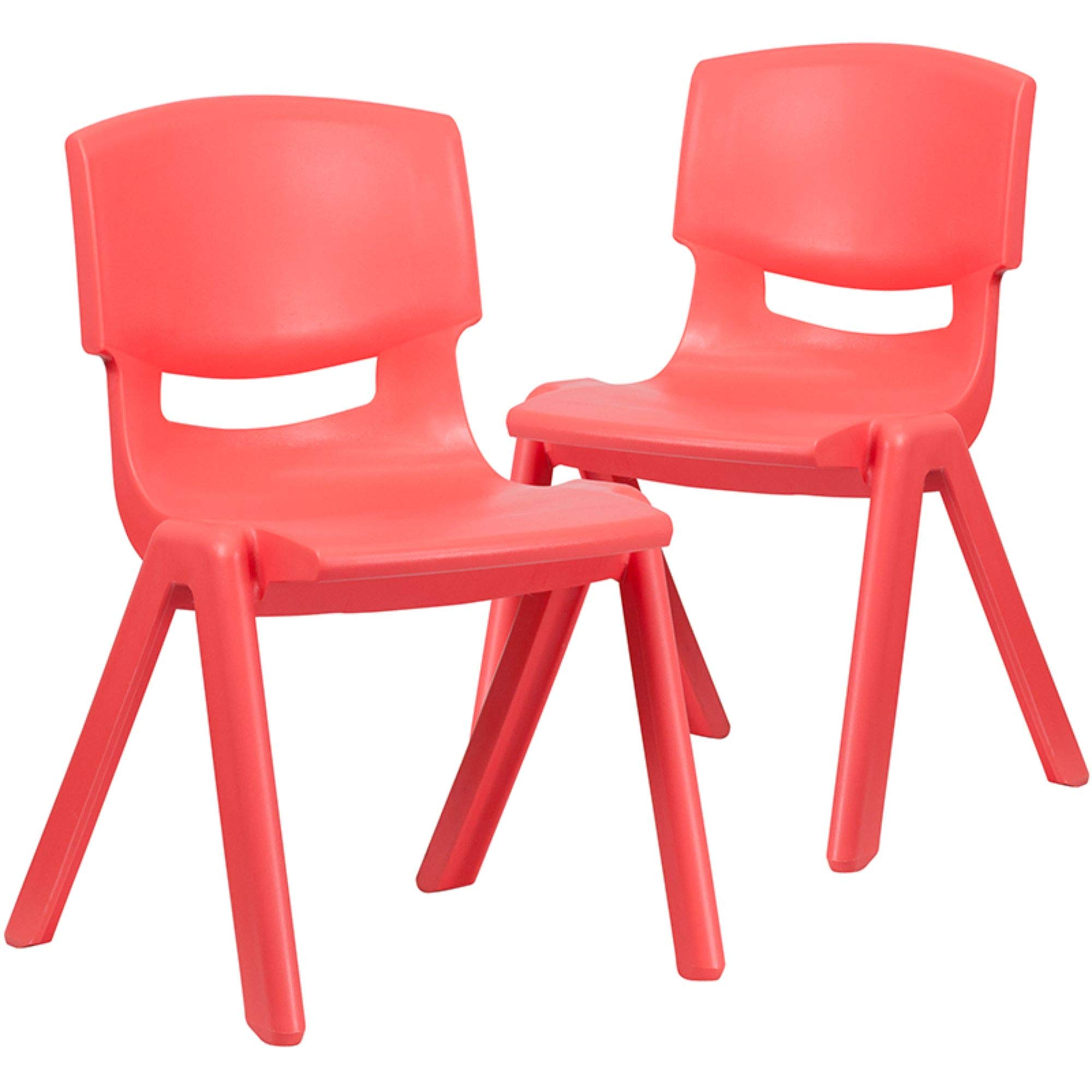 F&F Furniture Group Set of 2 Red Stackable School Chairs with Curved Back - 26.75 Inch Height - Durable Plastic Chairs for Classrooms, Cafeterias, Events & Home Use
