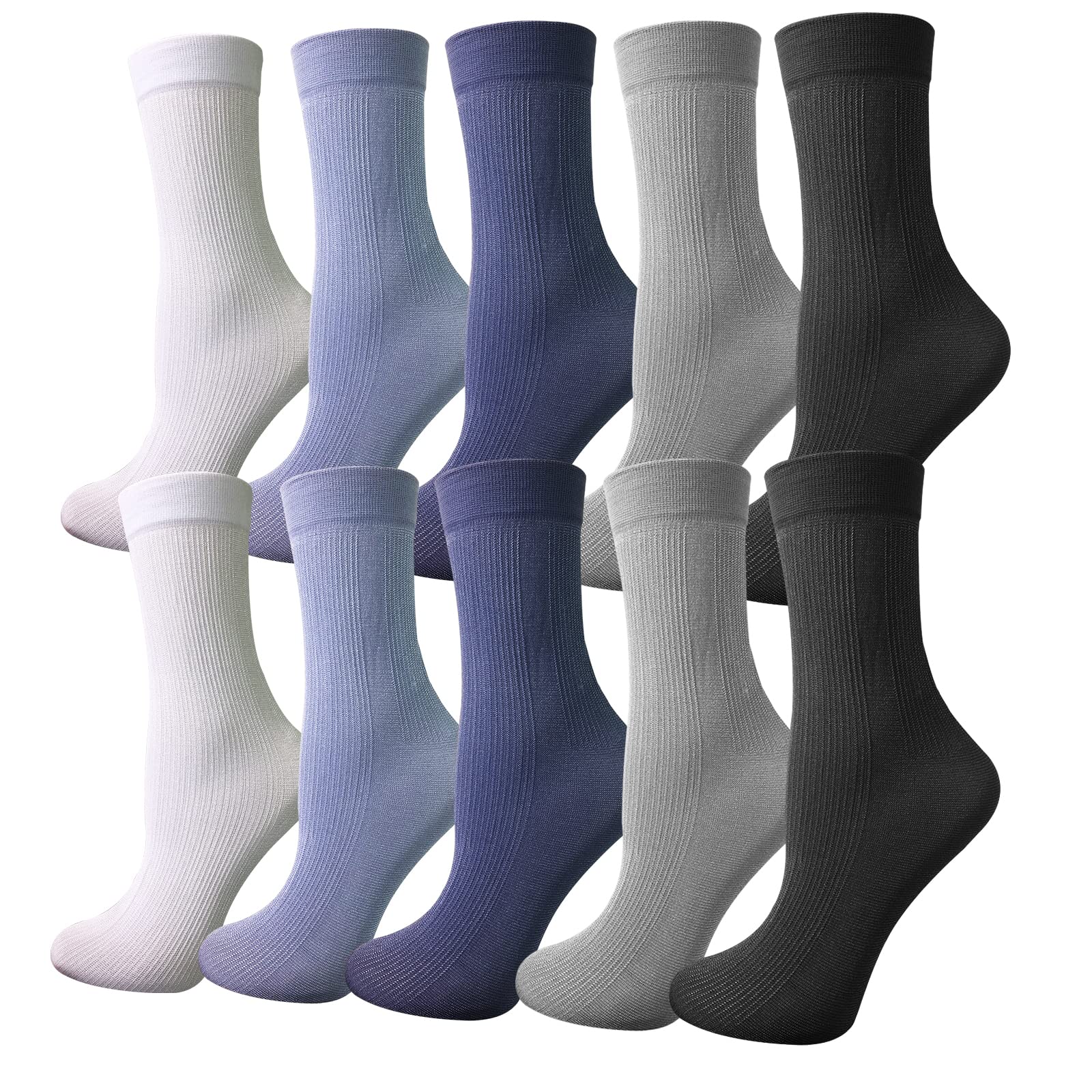 5 Pack Men's Ultrathin Breathable Silk Sheer Dress Socks - Summer Dry Fit Crew Socks for Business, Office & Formal Occasions