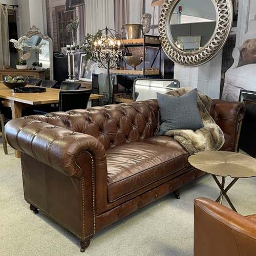 Halo Kensington Leather Chesterfield Sofa - 3 Seater Vintage Cigar Brown Sofa for Living Room, Office & Library | Genuine Leather Couch with Classic Tufted Design