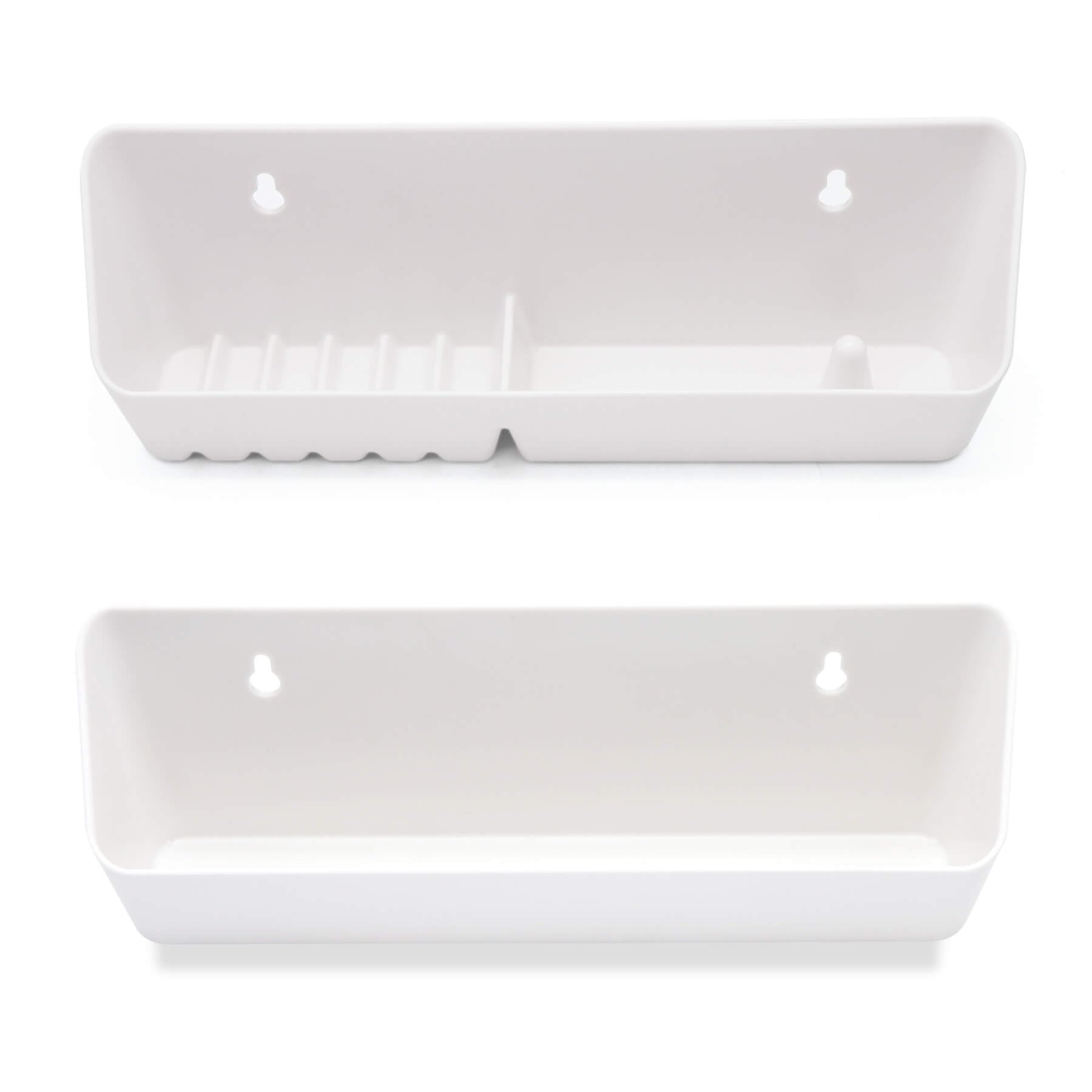 11-Inch Tip Out Sink Tray Organizer - 2 Pack White Pull-Out Shelf for Kitchen & Bathroom Base Cabinets - Space Saving Storage Solution for Sponges, Soaps & Cleaning Supplies