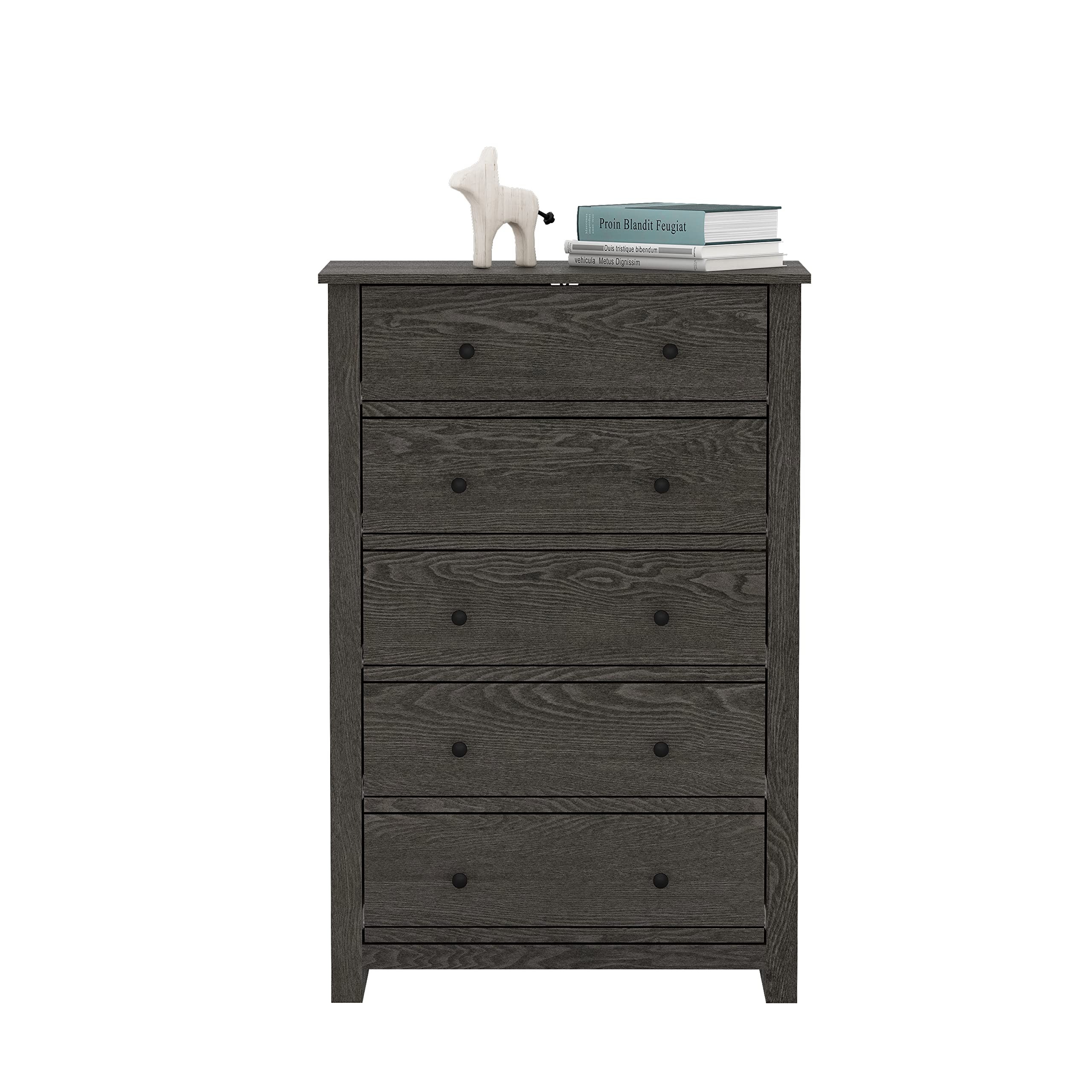 5-Drawer Dresser for Bedroom - Dark Grey Oak Tall Chest of Drawers with Storage, Closet Organizer for Clothes, Nursery & Home Organization | Perfect for Small Spaces, Apartment Living & Master Bedroom Storage