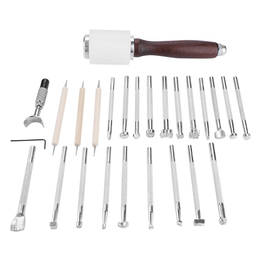 25-Piece Leather Stamping Tool Set - DIY Leather Hand Stitching & Punching Kit for Leather Crafting, Carving & Repair (Perfect for Belts, Wallets & Handmade Leather Projects)