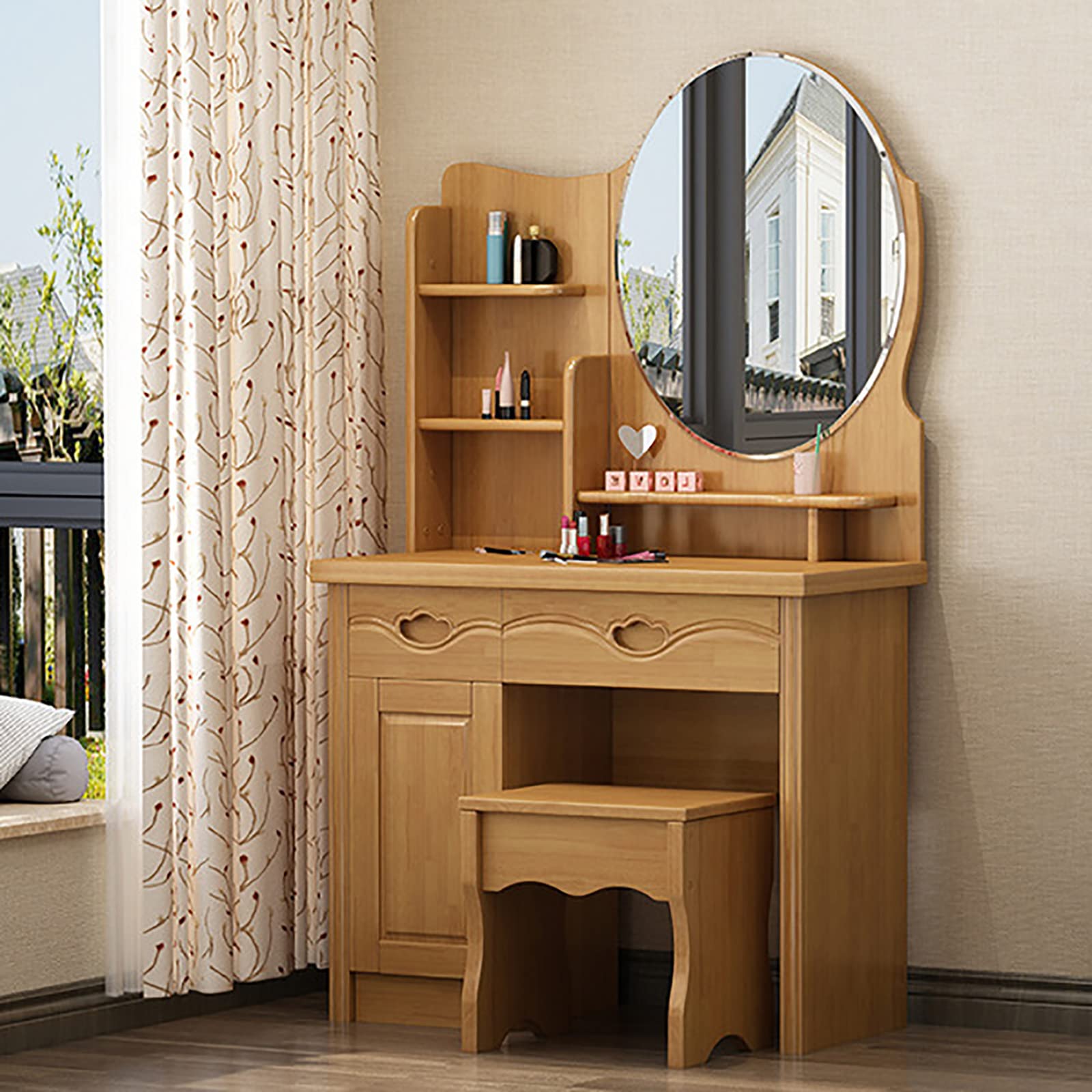 CAYJ Large Vanity Desk Set with 2 Storage Drawers & Mirror - Dressing Table for Bedroom, Home Office, Computer & Writing Desk - Perfect for Makeup, Work & Study