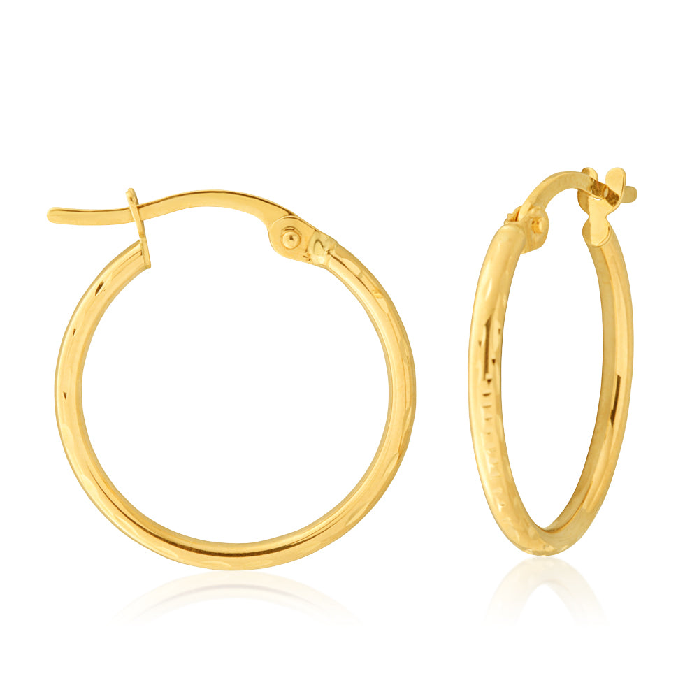 9ct Yellow Gold Diamond Cut Hoop Earrings for Women - Elegant & Timeless Jewelry for Everyday Wear & Special Occasions