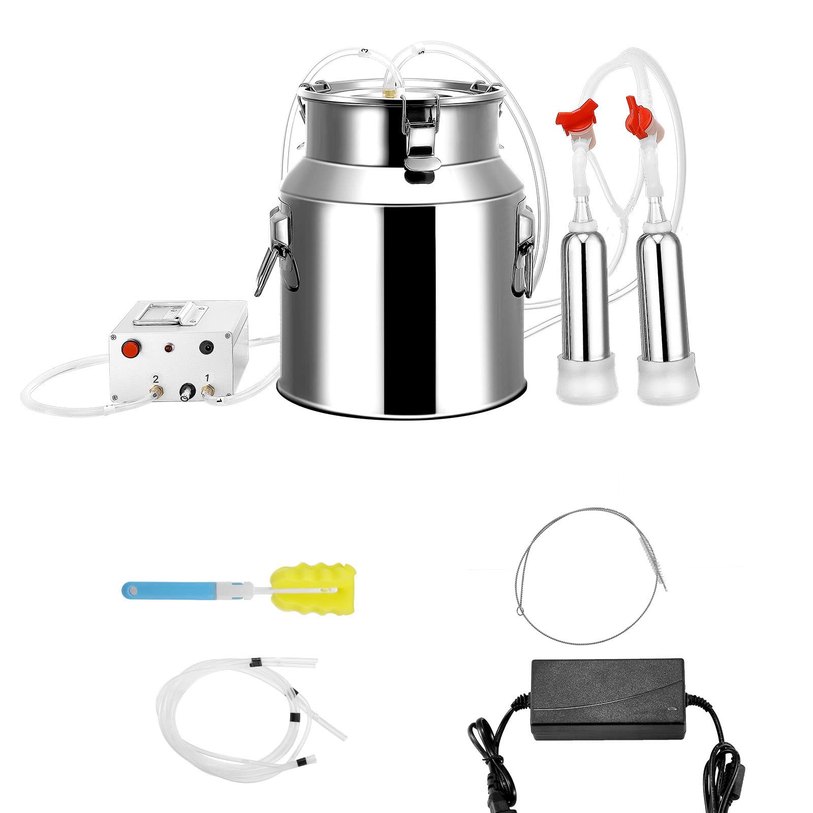 BrightFootBook Automatic Portable Livestock Milking Machine Kit - 14L Electric Pulsation Vacuum Pump Milker for Cows, Goats & Sheep with Adjustable Vacuum & Hose - Ideal for Small Farms, Homesteads & Dairy Production