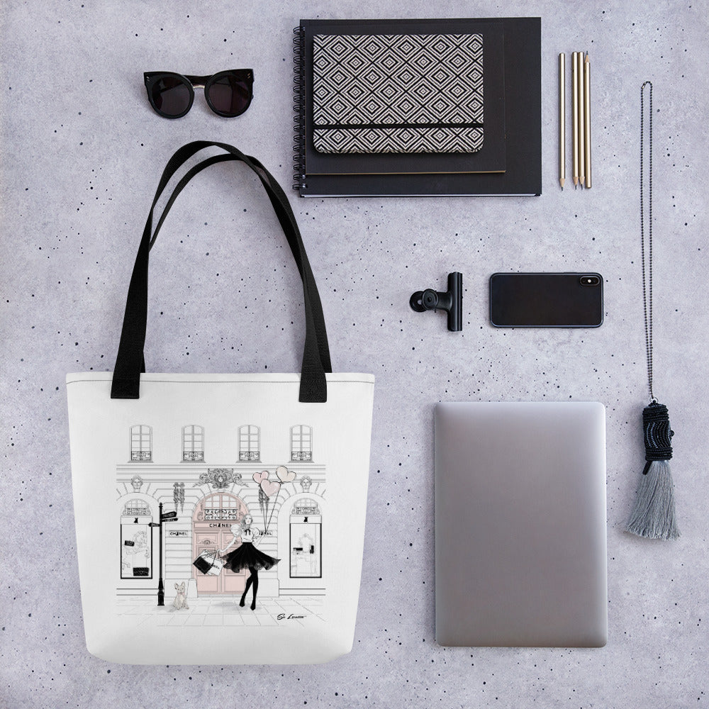 Paris in Pink Tote Bag with French Bulldog Design - Stylish Canvas Shoulder Bag for Women, Perfect for Shopping, Beach & Daily Use