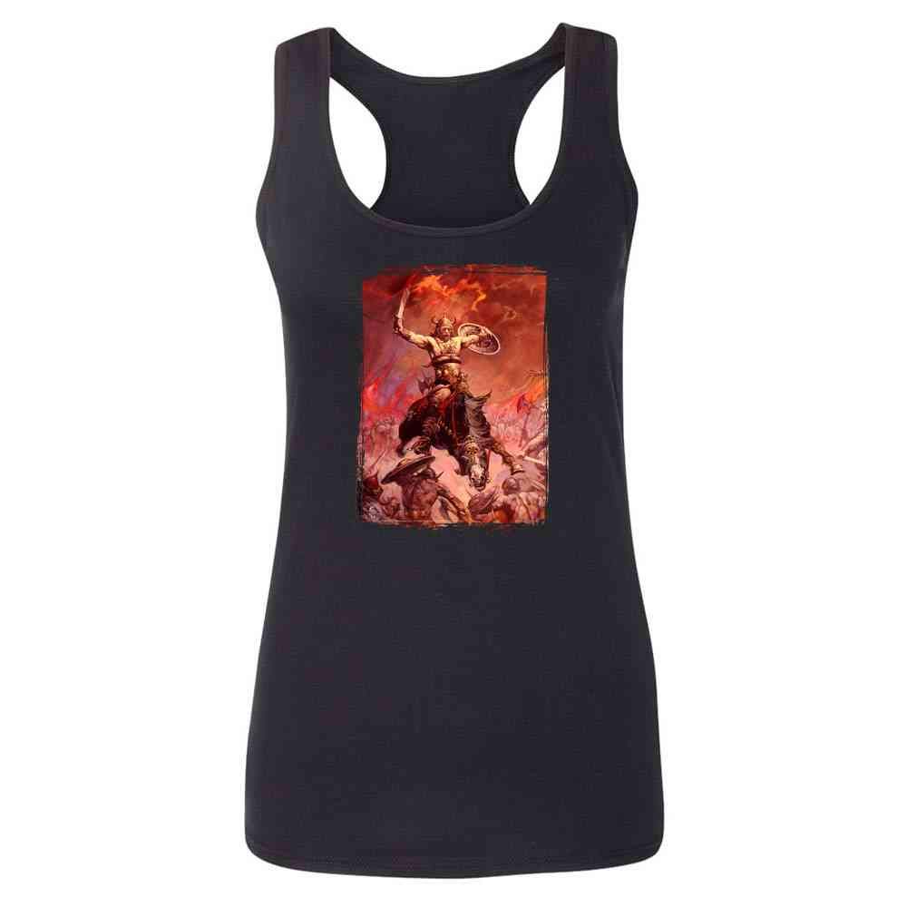 Frank Frazetta The Berserker Art T-Shirt for Women | Pop Threads Graphic Tee | Vintage Fantasy Art Apparel for Casual Wear & Gift Giving