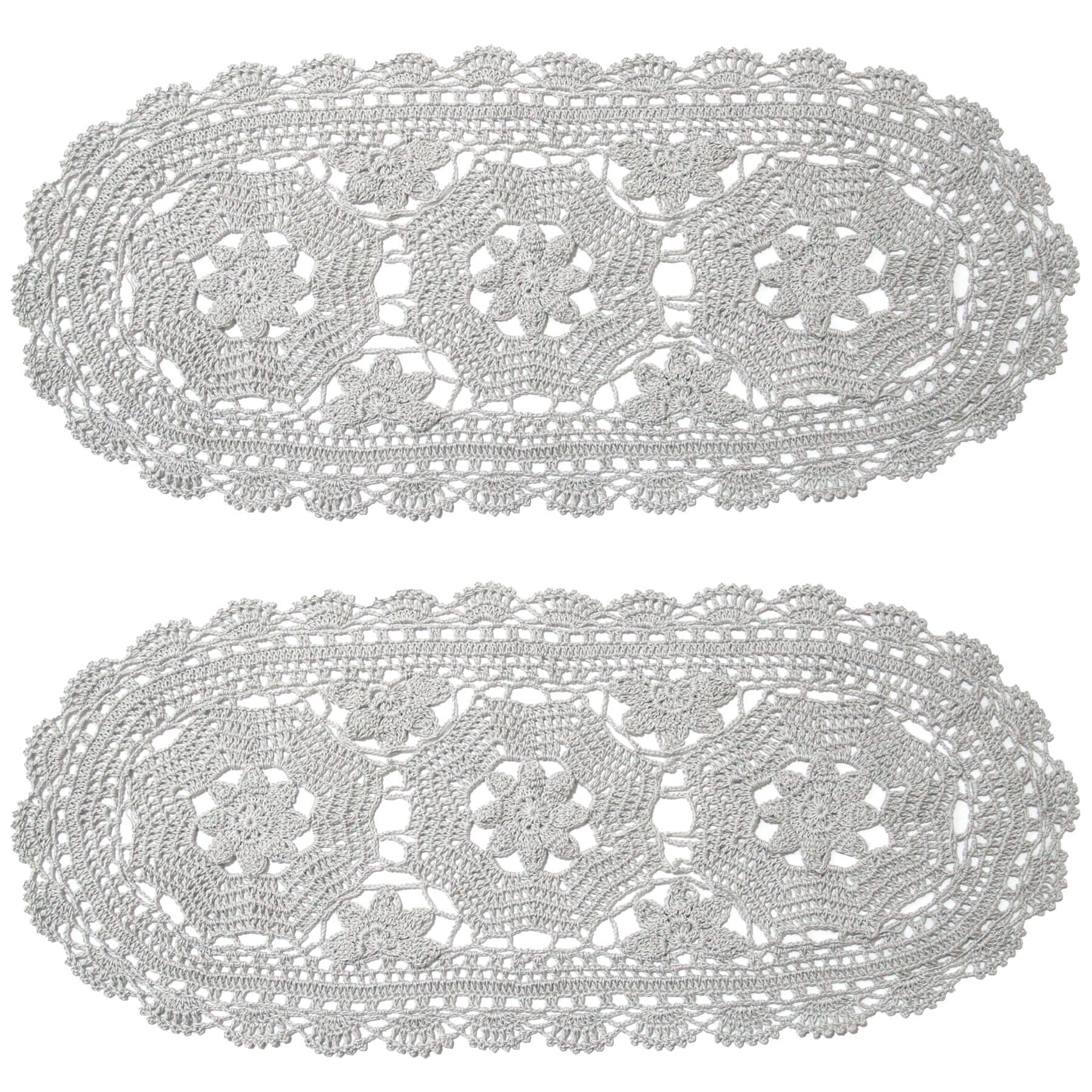 BIBITIME Handmade Crochet Lace Doilies - 3 Floral Oval Tablecloth Placemats for Wedding, Dining, Kitchen Decor (10