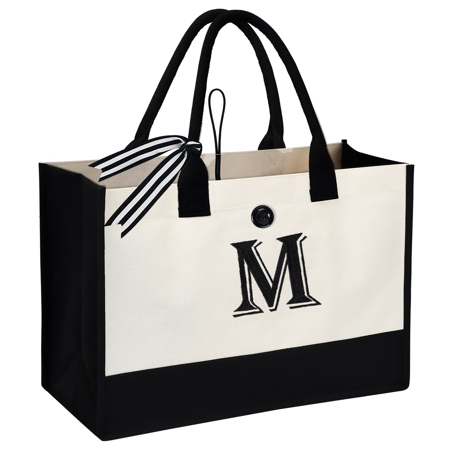 Personalized Monogrammed Canvas Tote Bag with Zipper Pockets - Custom Bride & Birthday Gifts for Women, Mom - Perfect for Shopping, Travel & Everyday Use