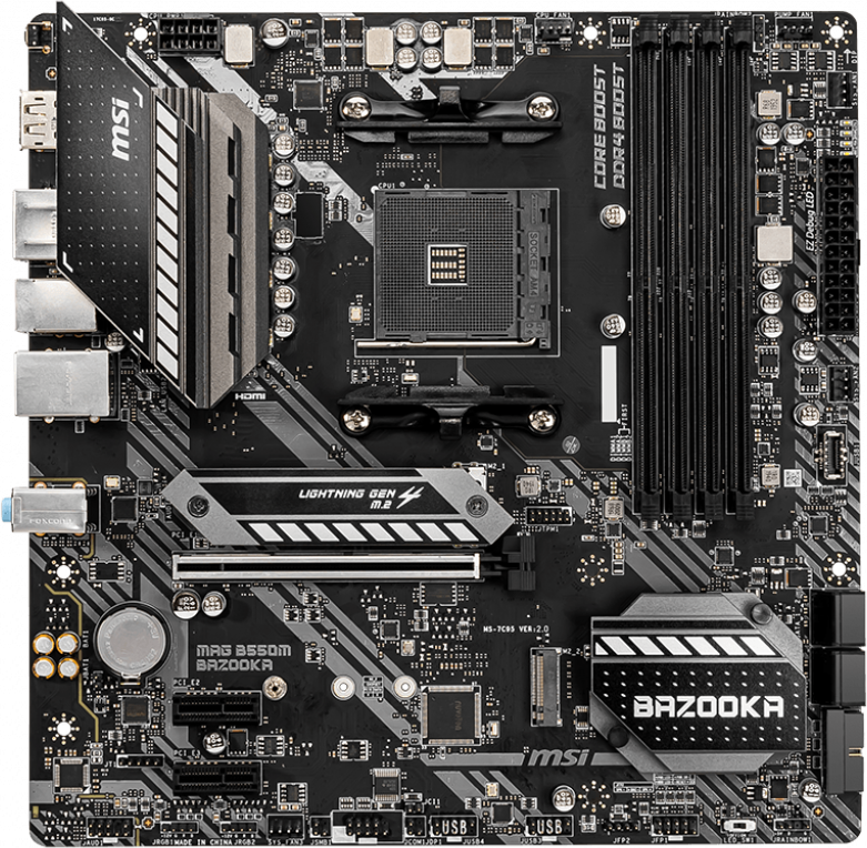 MSI MAG B550M BAZOOKA Gaming Motherboard - AMD AM4 Socket, DDR4, PCIe 4.0, M.2, USB 3.2 Gen 2 - Perfect for PC Builds & Gaming Rigs