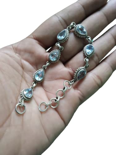 Blue Topaz Healing Stone Bracelet for Women - Sterling Silver Gemstone Jewelry with Vintage Filigree Design - Perfect for Boho Fashion, Spiritual Healing & Everyday Wear