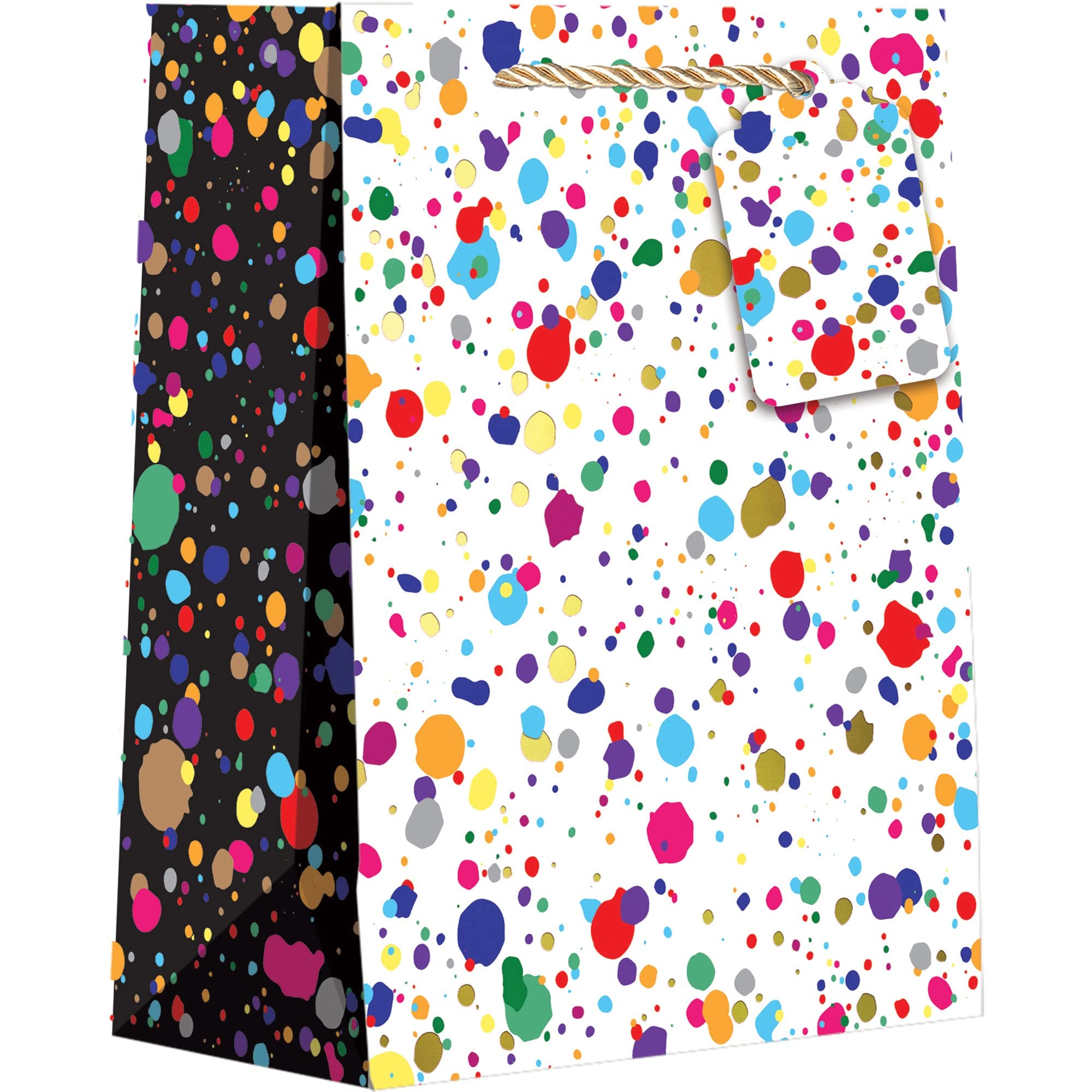 Jillson Roberts Medium Gift Bags with Foil Accents - 12 Pack Paint Splatter Party Favor Totes for Birthdays, Weddings & Baby Showers