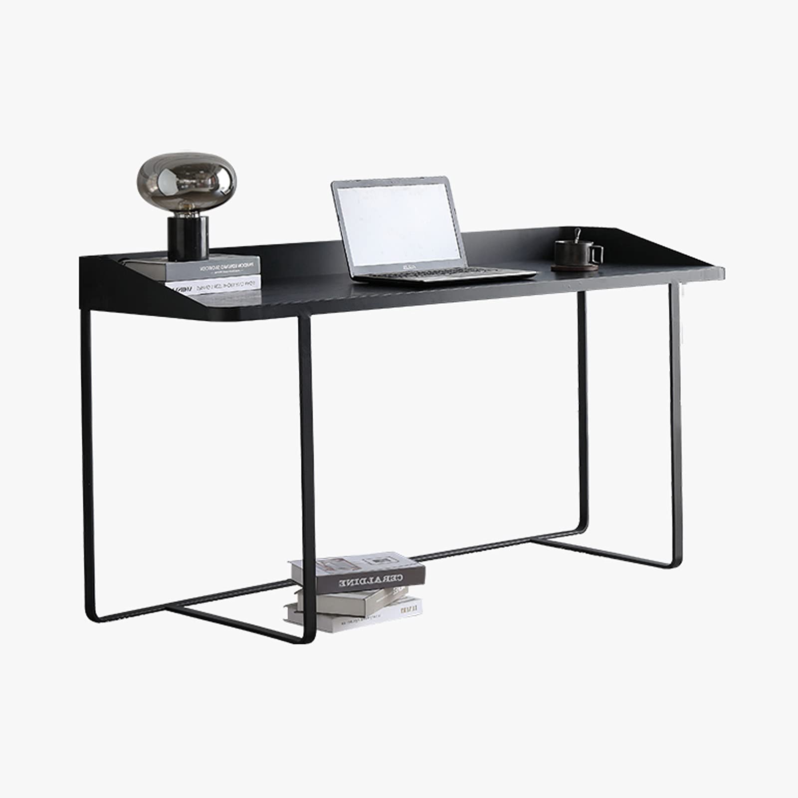 Minimalist Writing Desk with Thick Wrought Iron Frame - 63 Inch Home Office Desk for Study & Work | Modern PC Laptop Table for Small Spaces, Dorm Rooms & Home Offices | Sturdy Workstation with Light Luxury Design