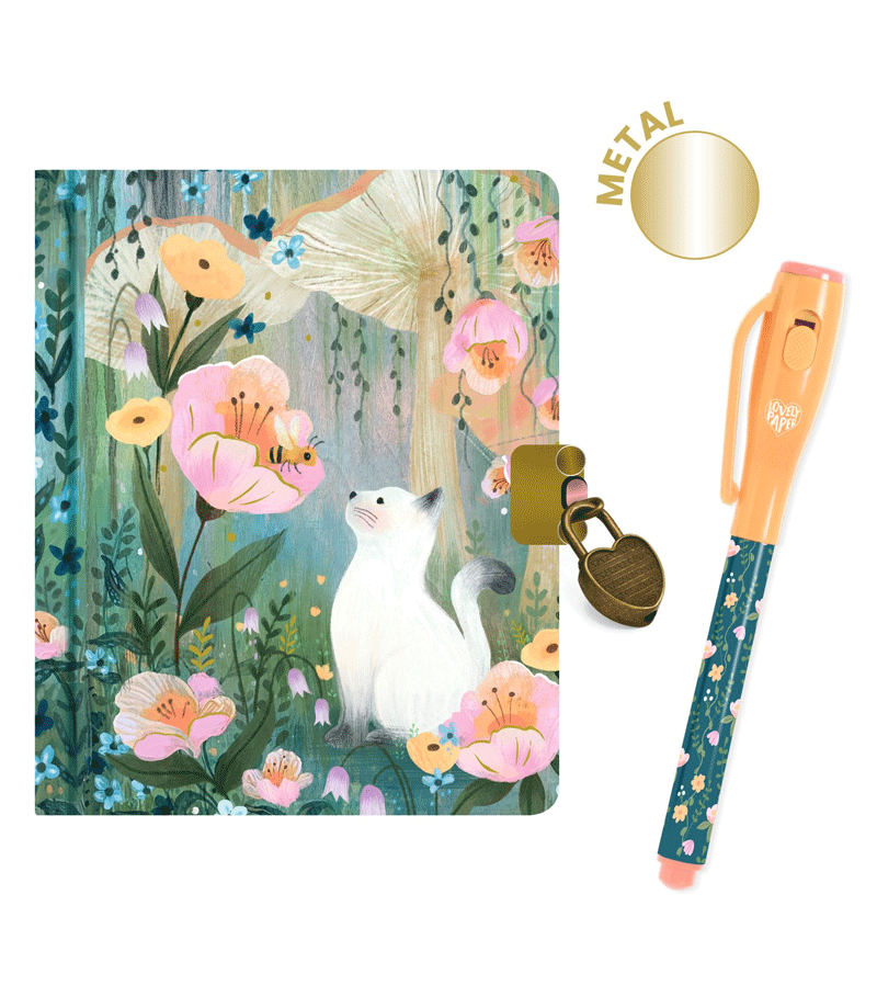 Little Kendra Secret Diary with Magic Pen by Djeco - Lockable Journal for Girls, Creative Writing Notebook with Invisible Ink Pen - Perfect for Kids Diary Keeping, Birthday Gifts & Secret Note Passing