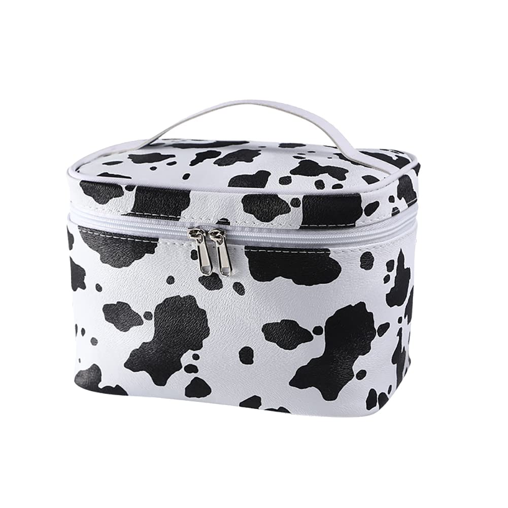 Cow Print PU Leather Makeup Bag - Waterproof Travel Toiletry Pouch for Women & Girls - Perfect for Travel & Daily Use