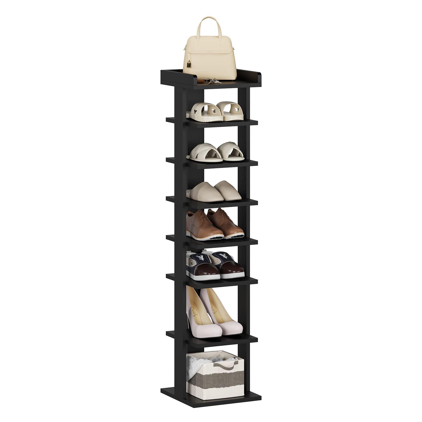JEROAL 7-Tier Wooden Shoe Rack - Space-Saving Vertical Shoe Storage Organizer for Small Spaces, Narrow Entryway, Hallway, Closet & Bedroom - Perfect for Organizing Shoes, Boots & Sandals at Home or Office