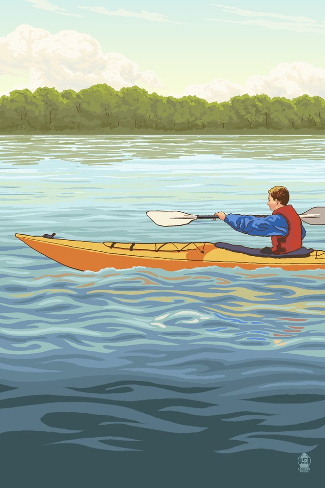 Premium Kayak Wall Art for Men - 36x54 Giclee Gallery Print with Vibrant Textures - Perfect for Home Office, Man Cave or Lake House Decor