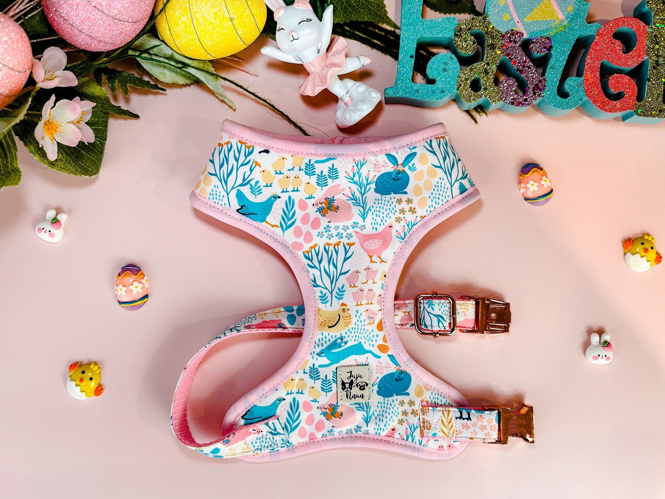 Easter Dog Harness with Floral Print - Adjustable Pet Vest for Small Medium Large Dogs - Perfect for Easter Outfits, Spring Walks & Pet Photos