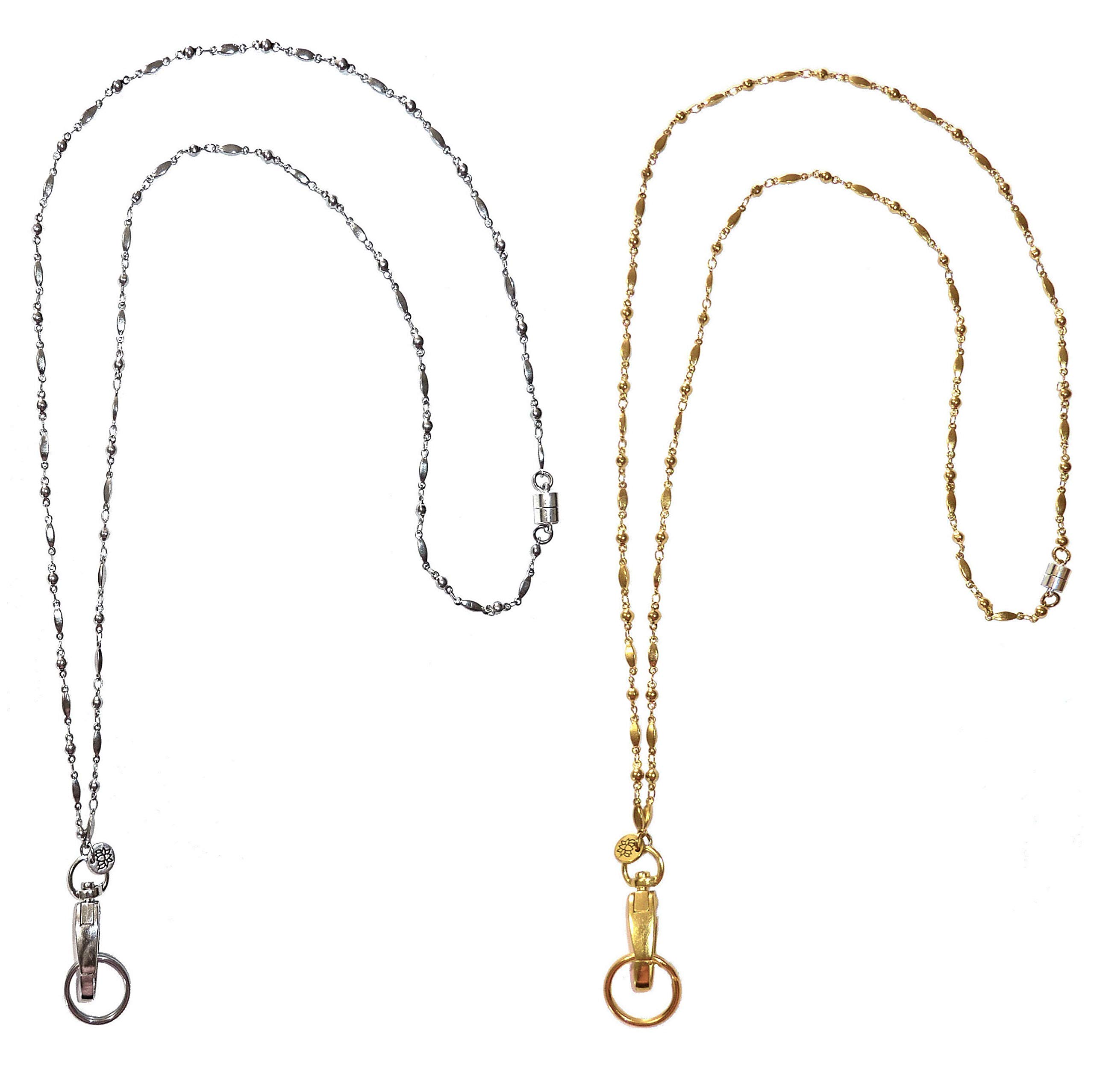 Stainless Steel Lanyard for ID Badge - Breakaway Clasp - Teacher & Cruise Keychain (2 Colors) - Office & Travel Use