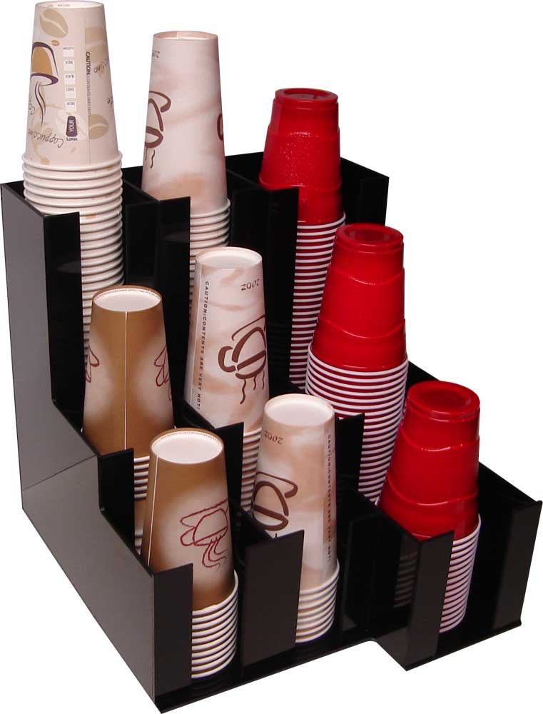 RCS Plastic Cup Dispenser - Stackable Beverage & Coffee Cup Organizer with Lid Storage for Soda, Tea, and Hot Drinks - Perfect for Coffee Shops, Break Rooms, and Office Kitchens (Model 10076)