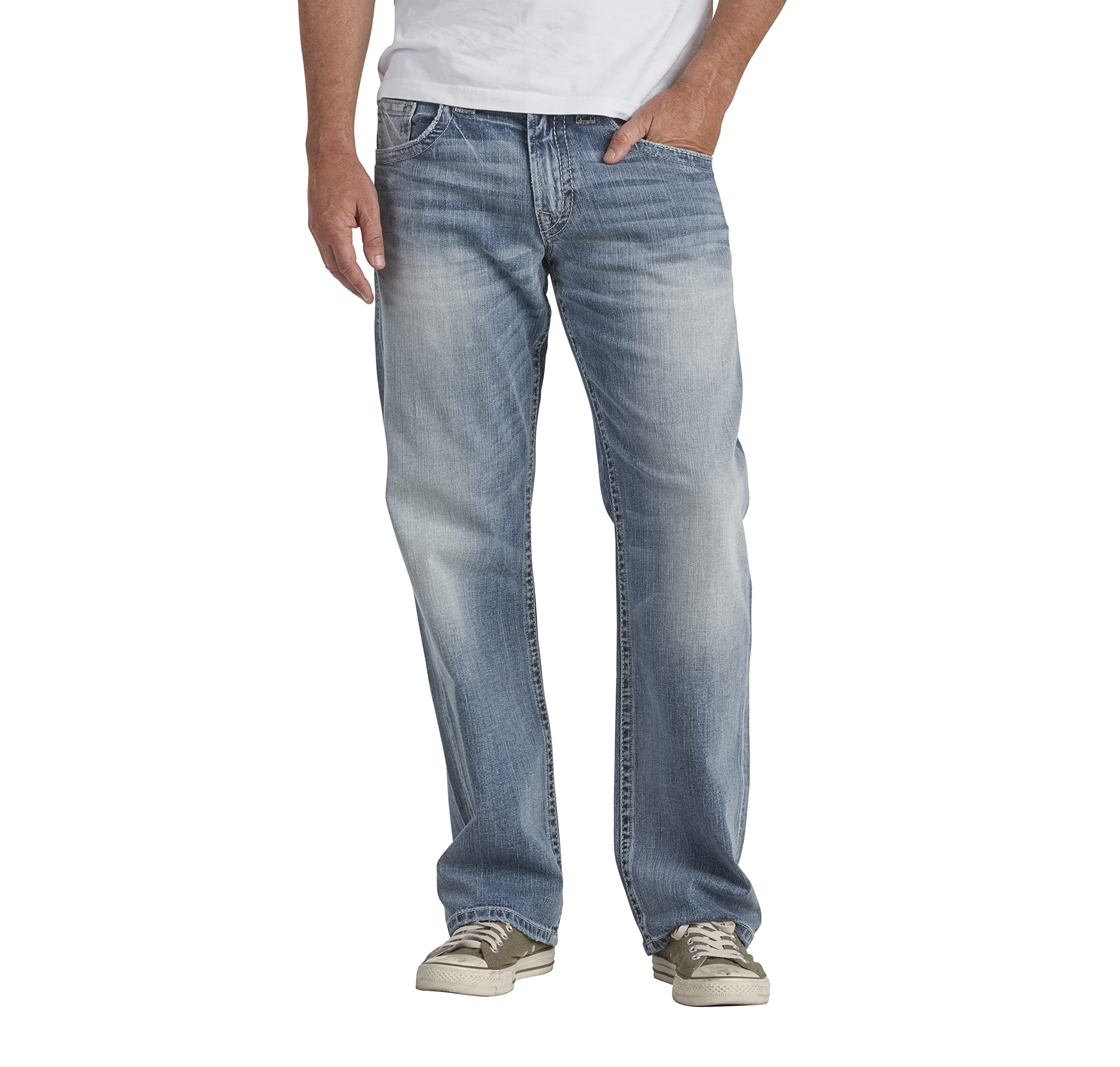 Silver Jeans Co. Men's Gordie Relaxed Fit Straight Leg Jeans - Comfortable Casual Denim Pants for Everyday Wear & Outdoor Activities