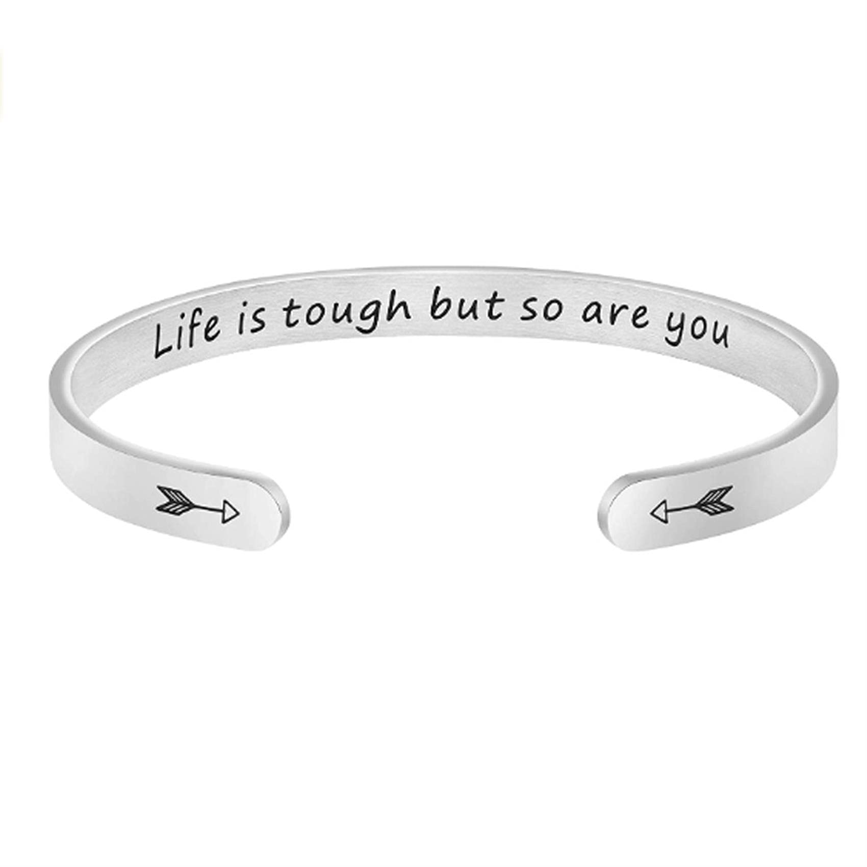 Inspirational Bracelets for Women - Engraved Mantra Cuff Bangle, Perfect Encouragement Gift for Her Birthday | Daily Motivation Jewelry
