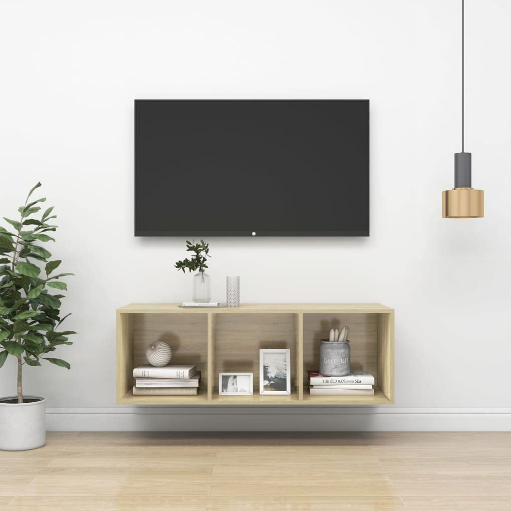 Wall-Mounted TV Stand with Open Storage - Modern Sonoma Oak Entertainment Center for Living Room, Bedroom & Office - 14.6
