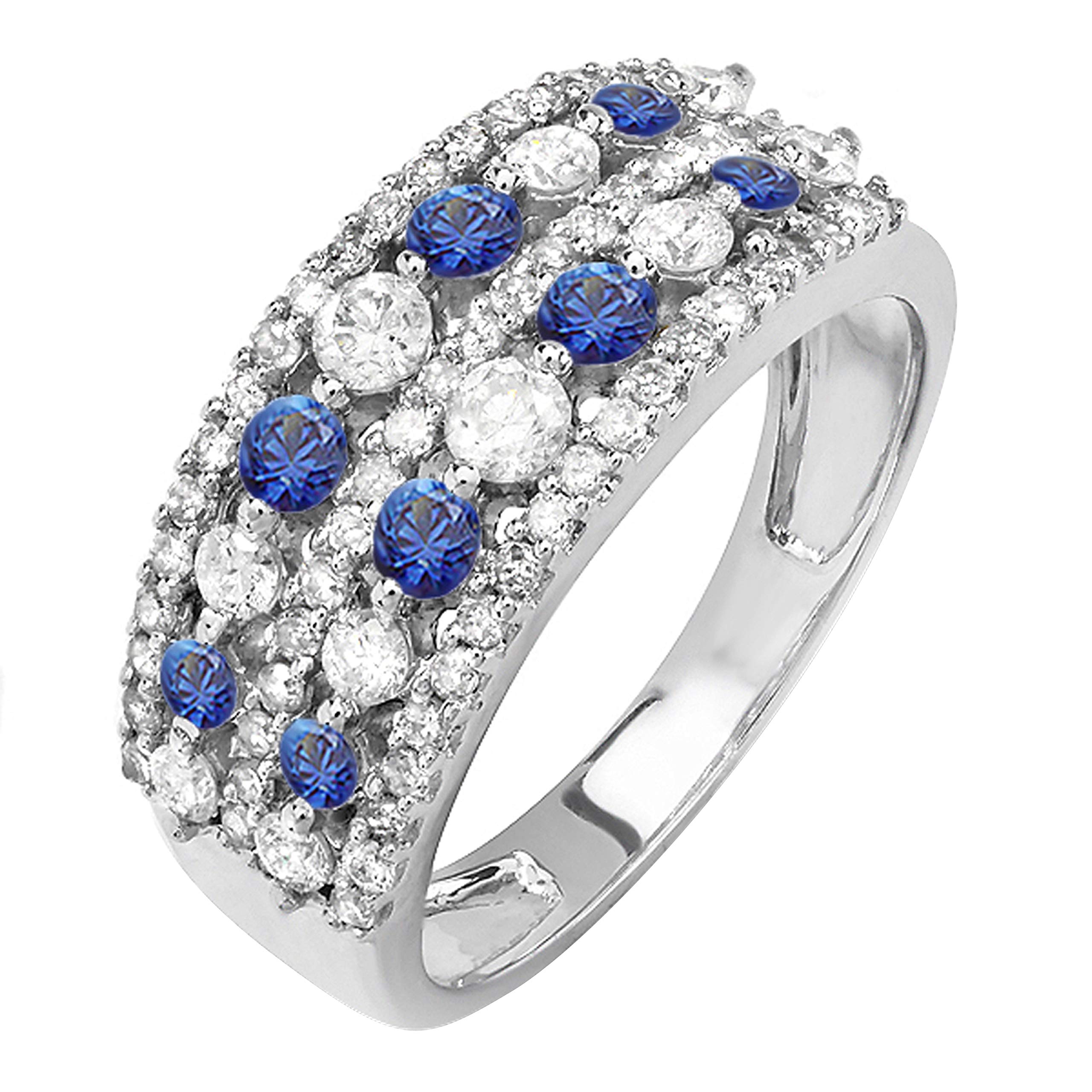 Dazzlingrock 10K Solid White Gold Round Blue Sapphire & White Diamond Women's Anniversary Wedding Band Ring – Perfect for Engagement, Proposal, and Special Occasions
