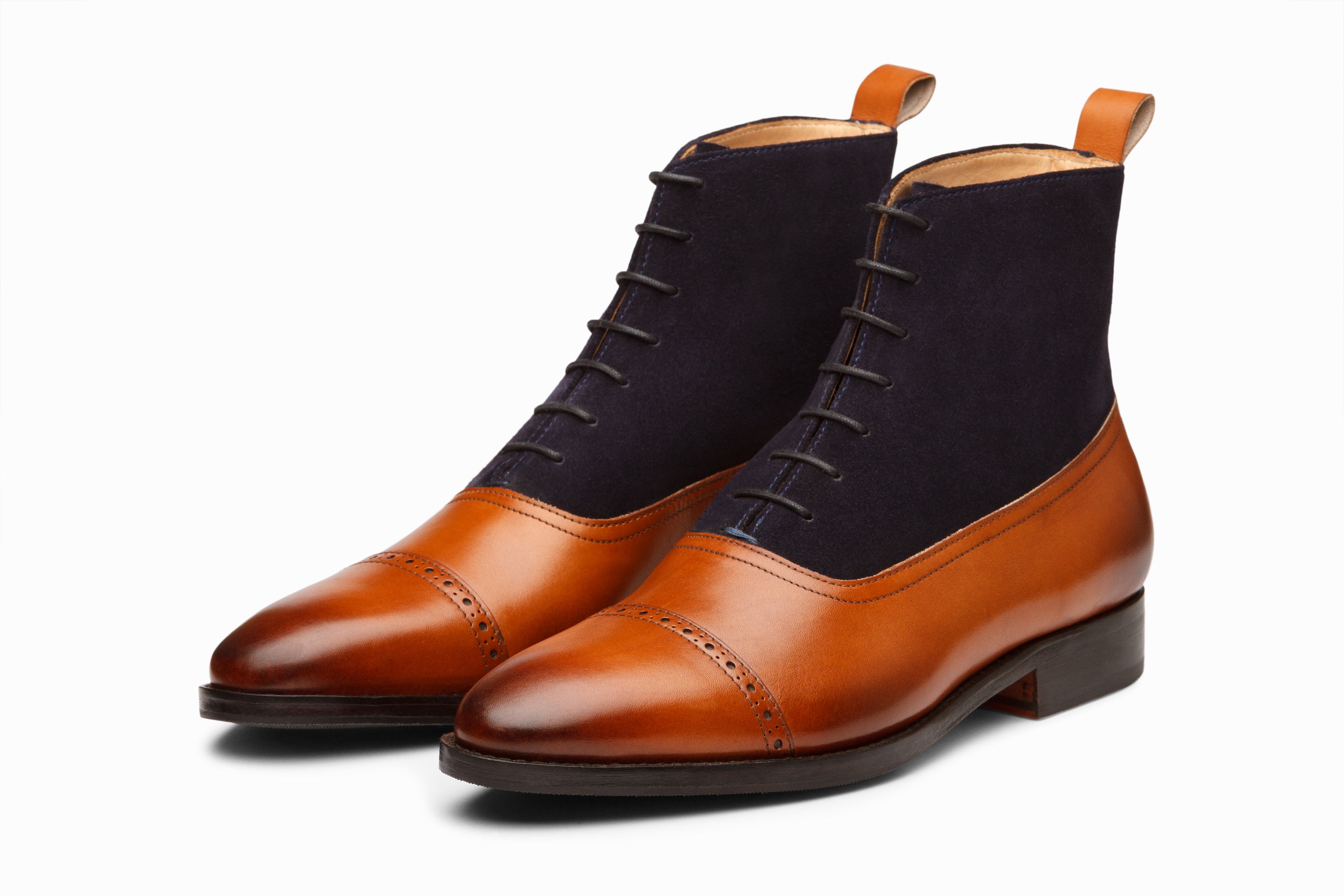 Two Tone Balmoral Leather Boots for Men - Tan/Navy Suede Dress Shoes - Perfect for Business, Formal Events & Office Wear